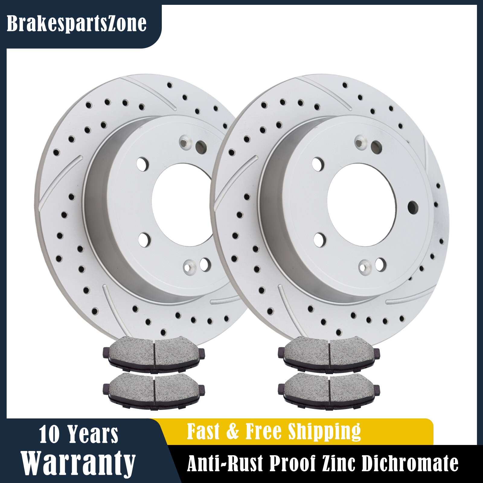 Rear Brake Rotors Pads fit for Hyundai Elantra Veloster 2012-2016 Drilled Brakes