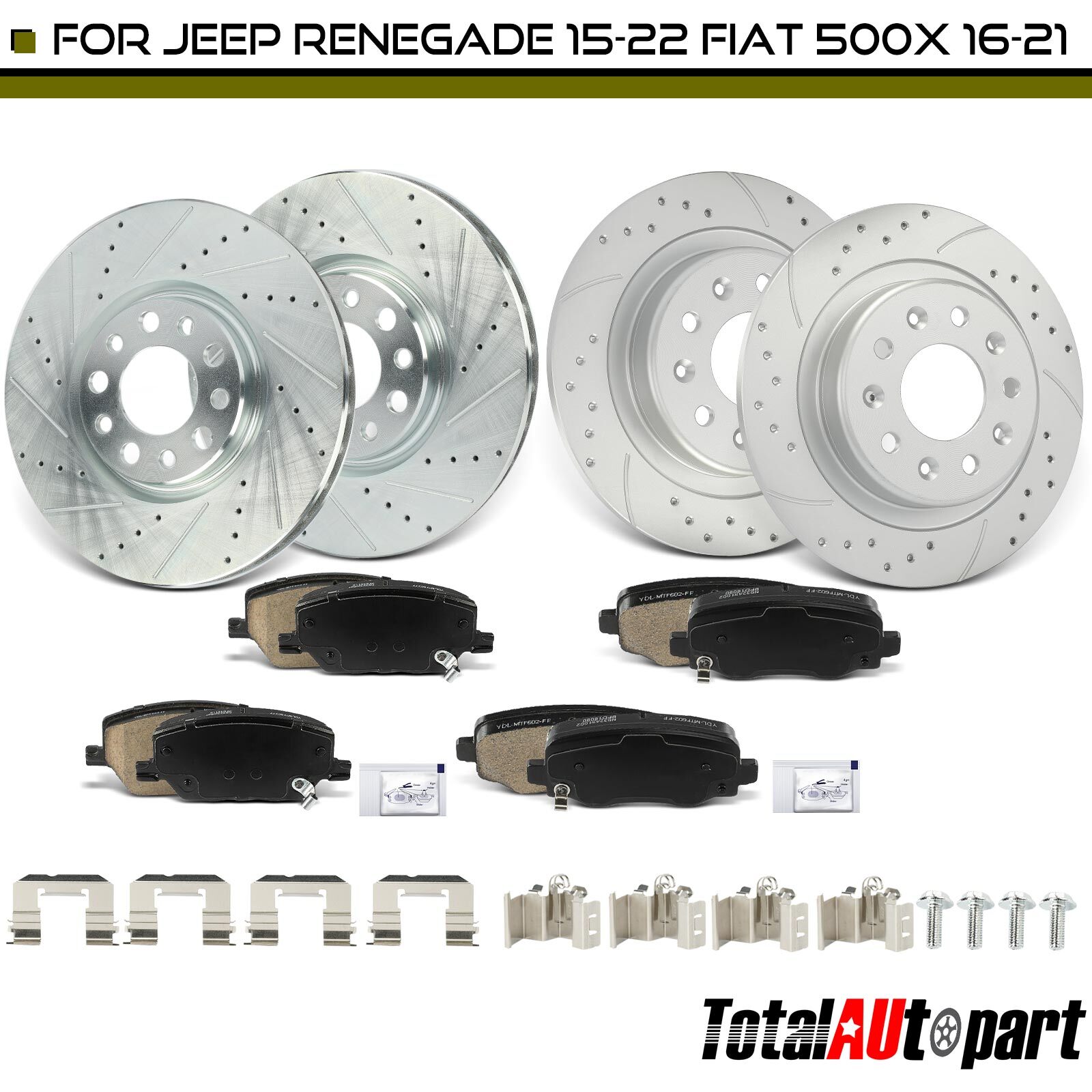 12Pcs Drilled Rotor & Brake Pad for Jeep Renegade Fiat Front & Rear Left & Right