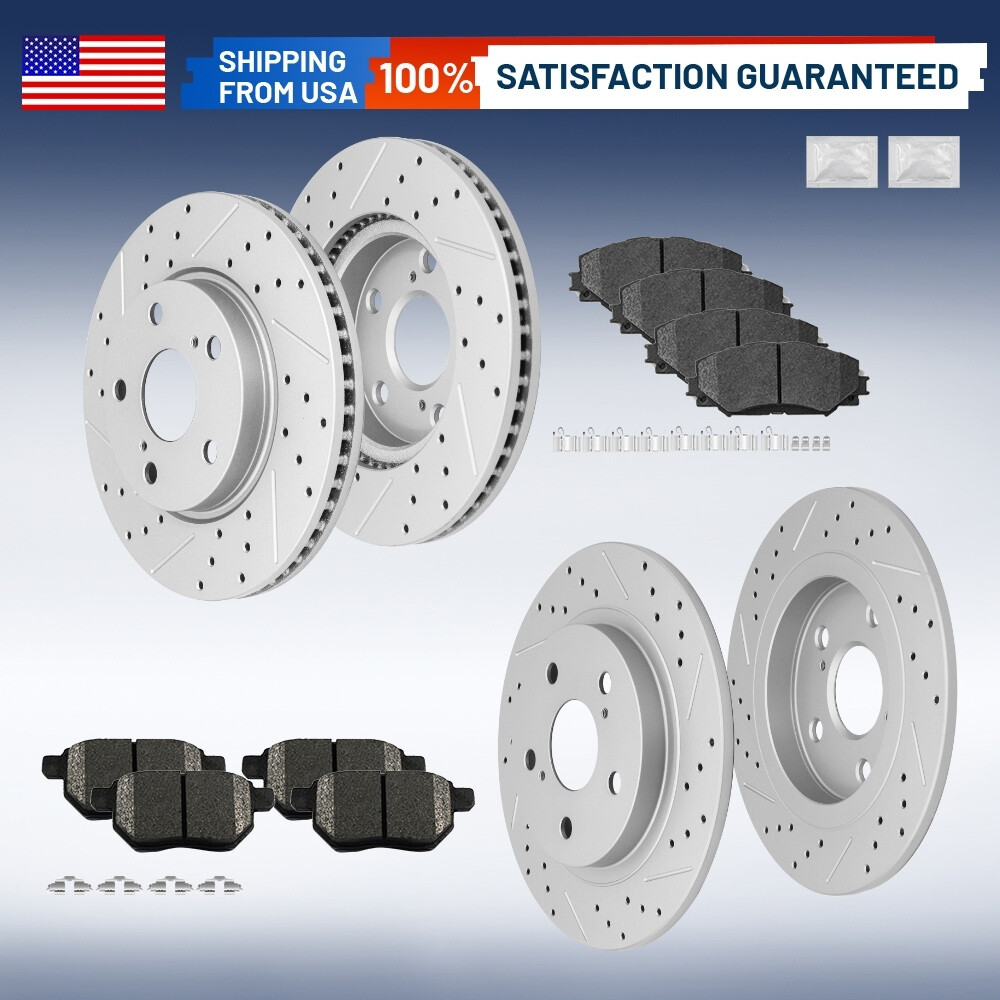 For 2008 -2015 Scion xB Front Rear Drilled Disc Rotors Ceramic Brake Pads Set