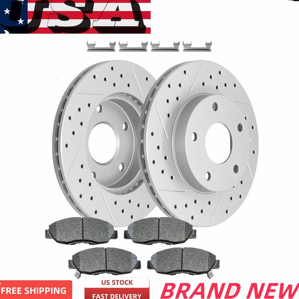Front for Toyota Celica GTS TC Drilled Slotted Rotors Ceramic Brake Pads Set