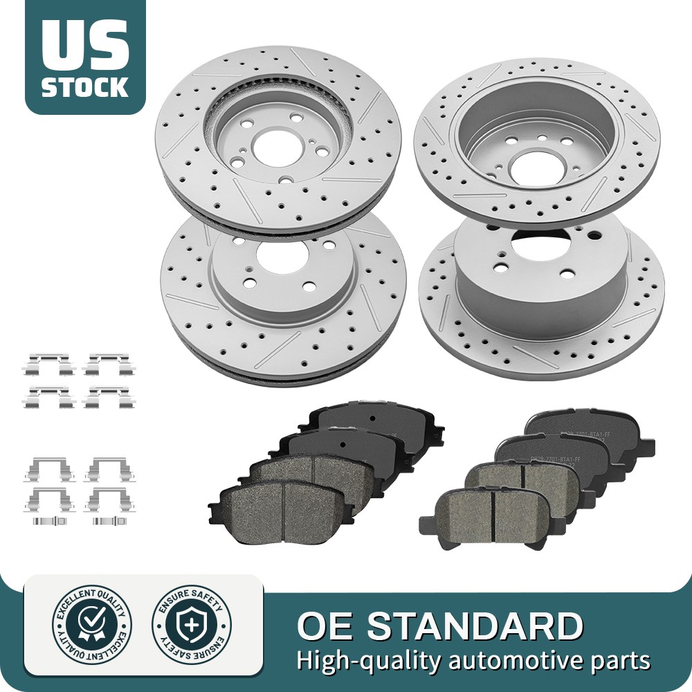 Front Rear Brake Disc Rotors &Ceramic Brake Pads For 2002 2003 2004 Toyota Camry