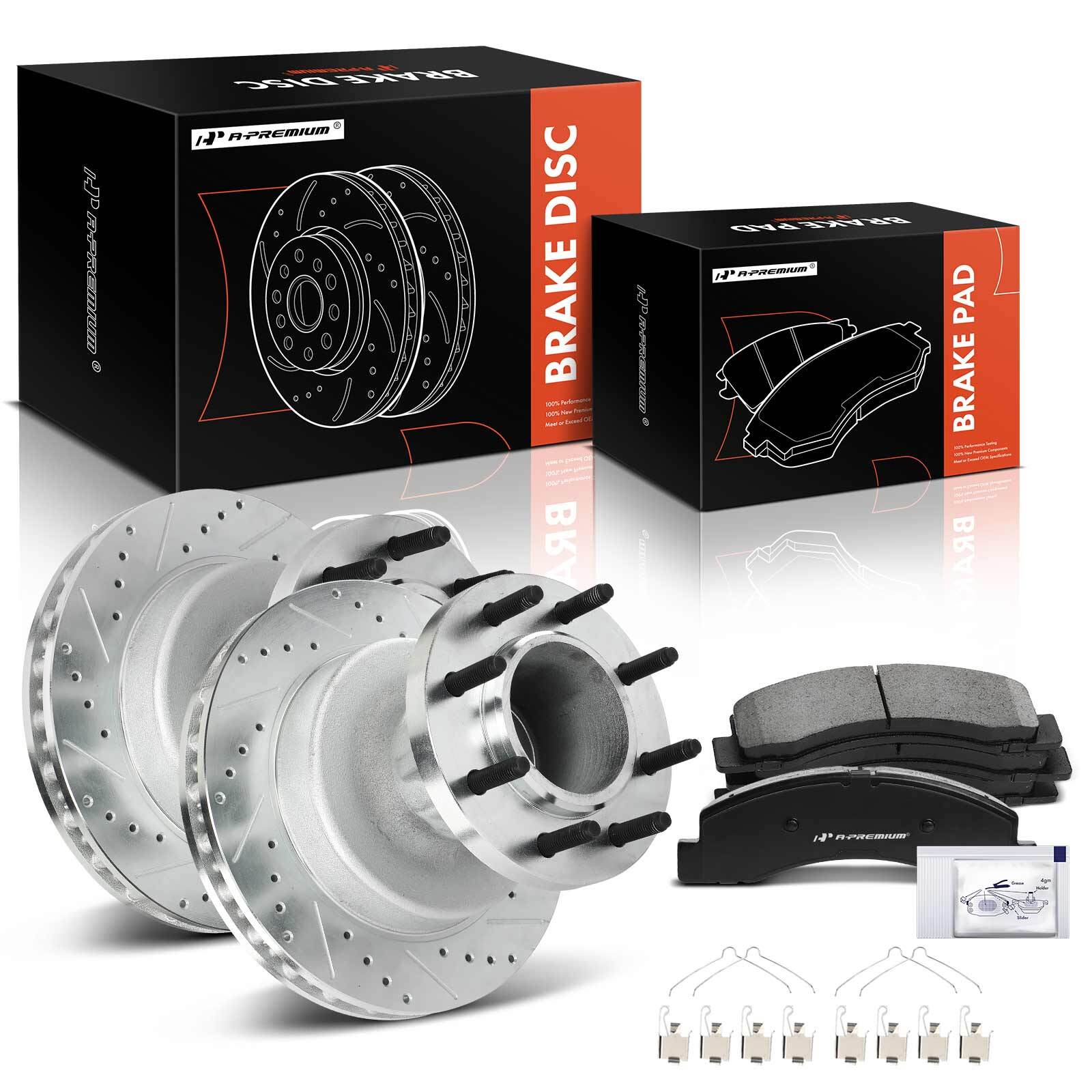 A-Premium Front Side Drilled Brake Rotor & Ceramic Pad for Ford F-350 Super Duty