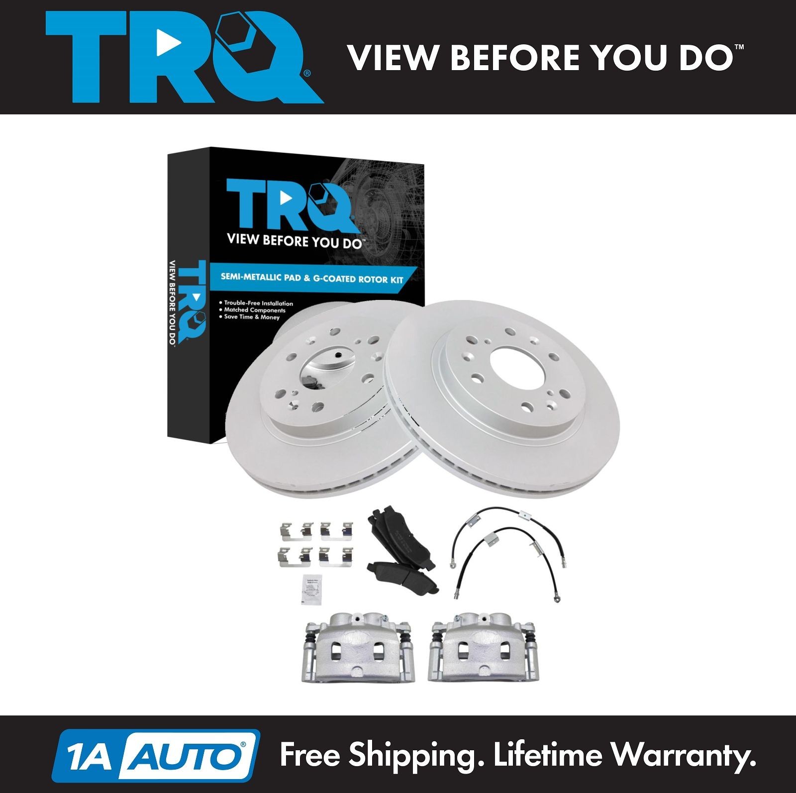 TRQ Front Brake Pad & Rotor Kit Semi-Metallic Premium G-Coated For Chevrolet GMC