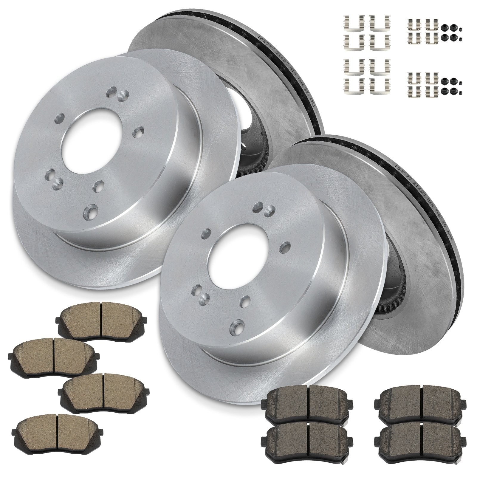 12X Front Rear Brake Pads Solid Rotors 2013-2015 Fits Hyundai For Tucson FWD GAS