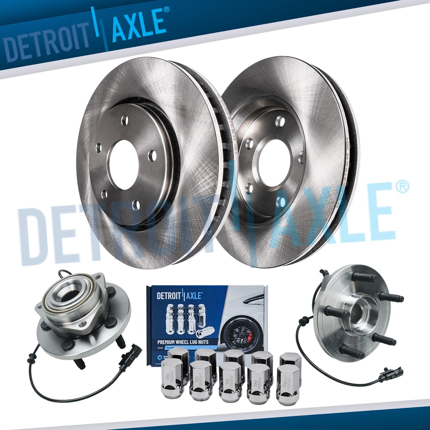 Front Disc Rotors Wheel Hub Bearings w/10pc Lug Nuts for 2006-2009 Durango Aspen