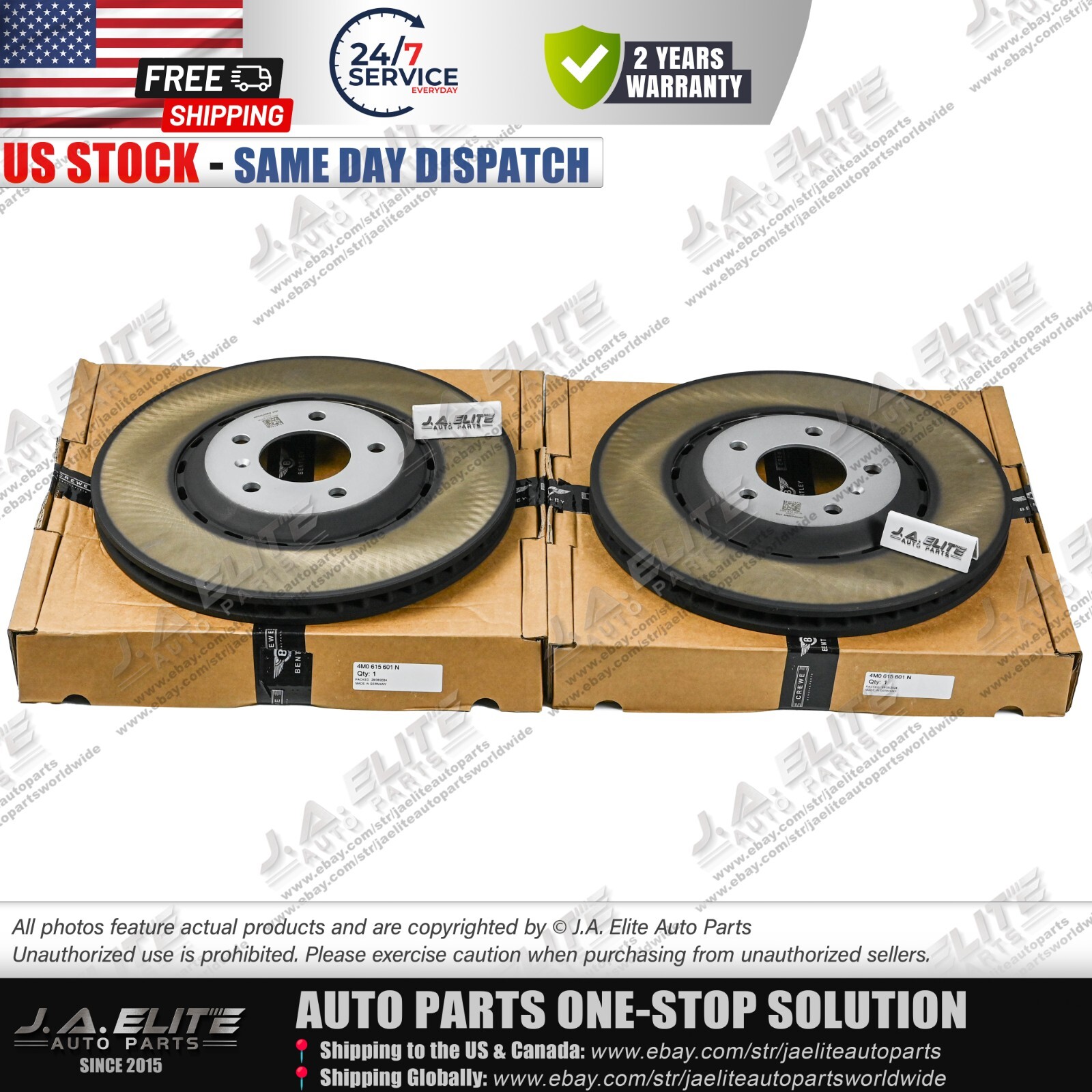 2pcs Rear Brake Discs Set fit Bentley Bentayga (2017+) 4M0615601N
