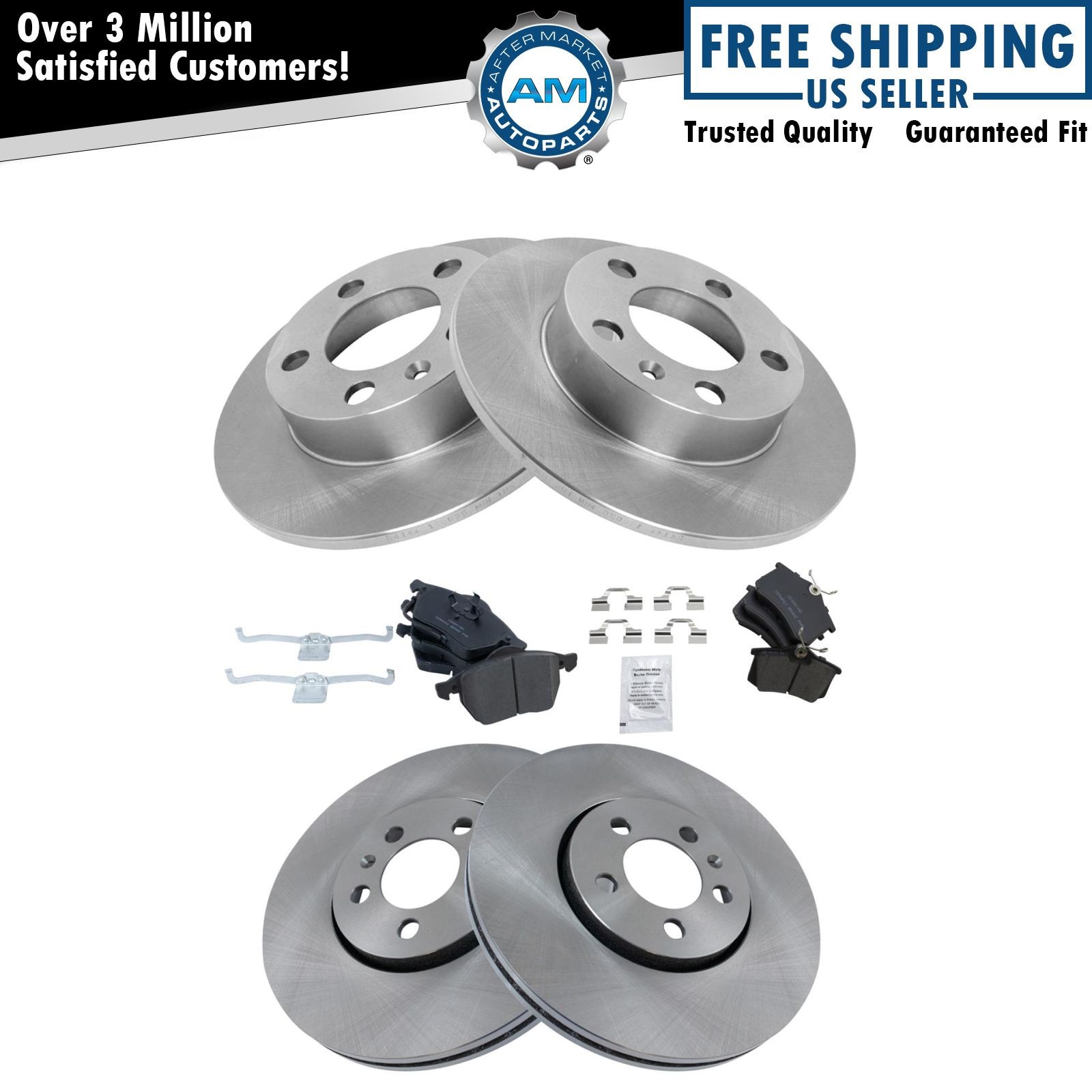 Brake Pad Ceramic Rotor Front & Rear Kit for VW Beetle Jetta Golf
