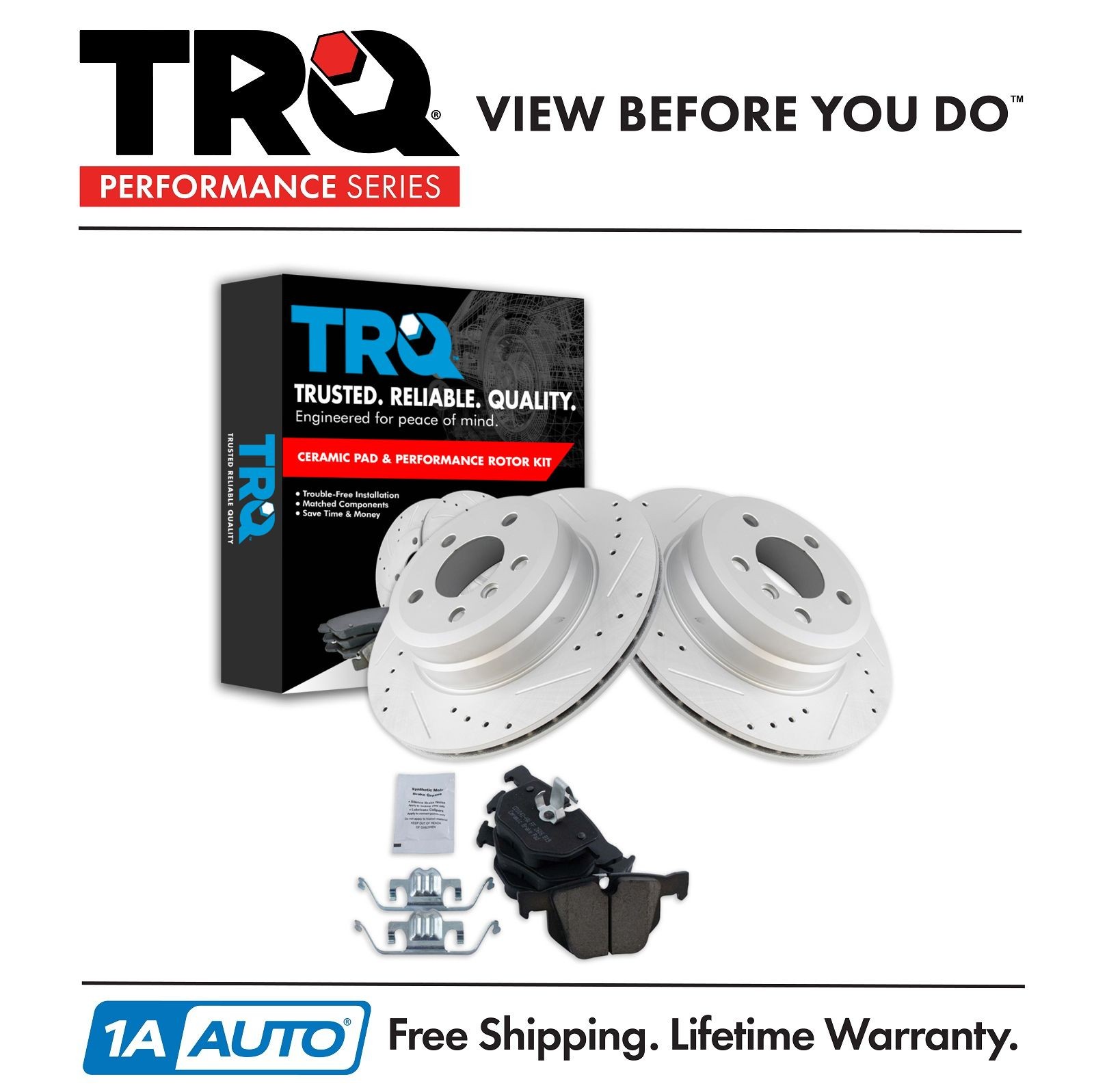 TRQ Rear Premium Posi Ceramic Brake Pad & Performance Rotor Kit for BMW X5 X6