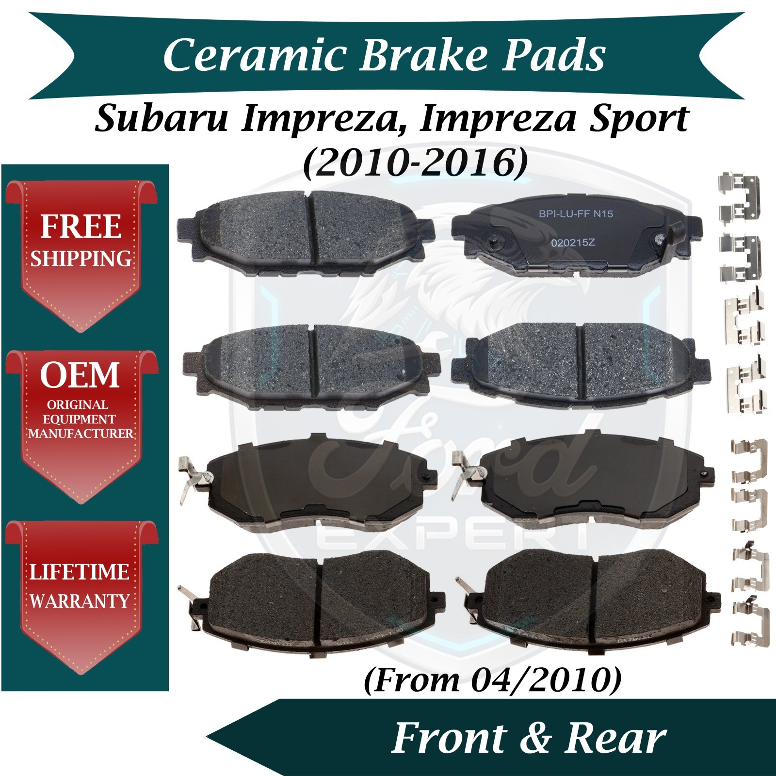 NEW OE Front & Rear Ceramic Brake Pads Kit For 2010-2016 Subaru Impreza