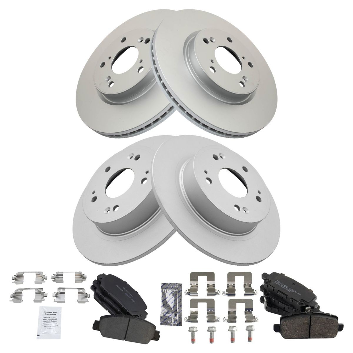 TRQ Front & Rear Ceramic Pad & Coated Rotor Kit for Honda HR-V