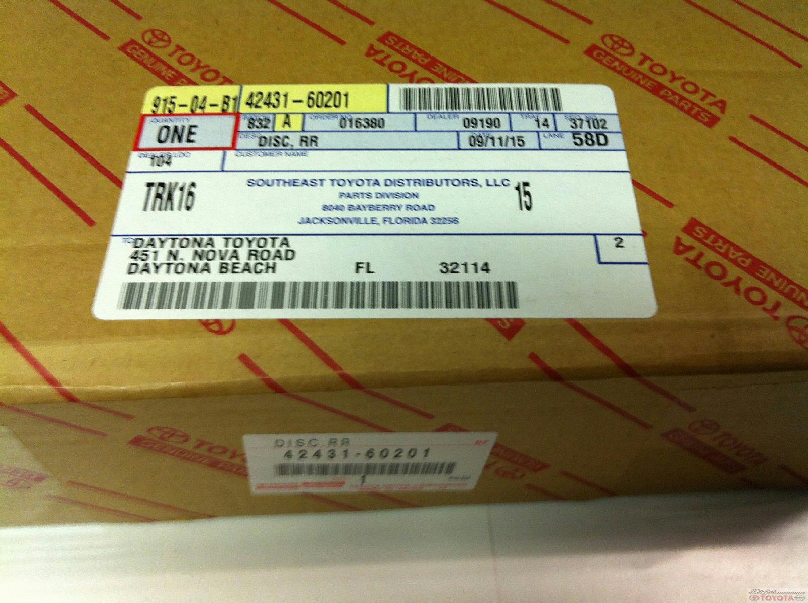 OEM TOYOTA REAR ROTOR FITS SELECT 4RUNNER,FJ CRUISER AND SEQUOIA (VIN# REQUIRED)