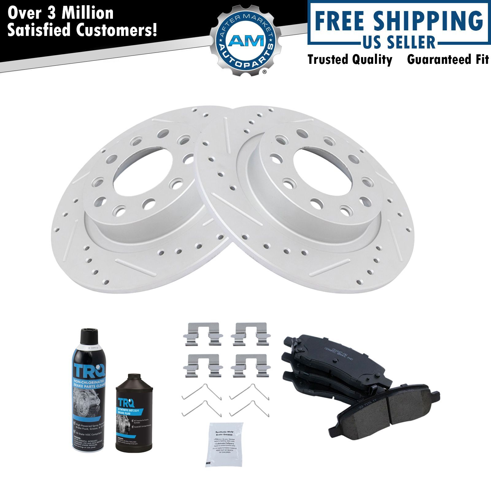 Rear Ceramic Disc Brake Pad & Performance Rotor Kit w/Chemicals