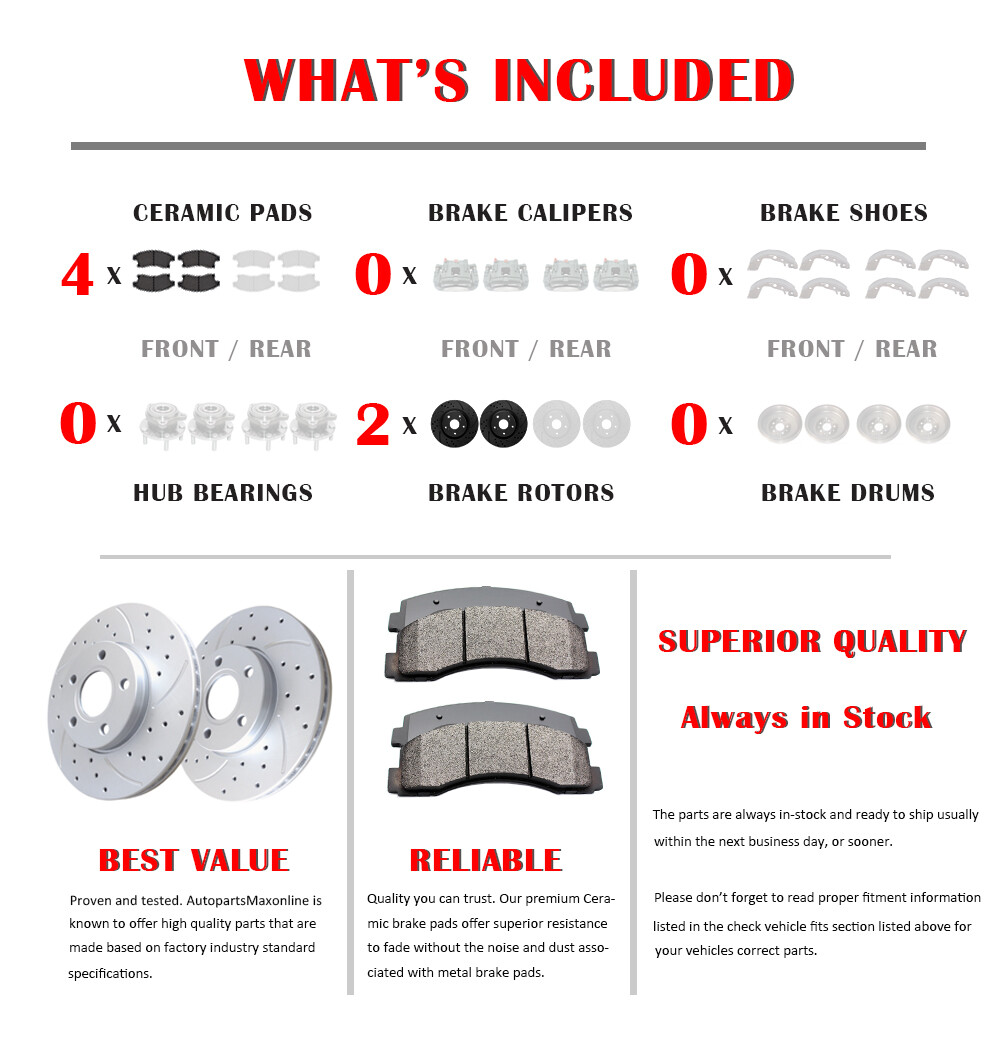 Front Drilled And Slotted Brake Rotors and Brake Pads For 2WD 4WD 4X4 Chevy GMC