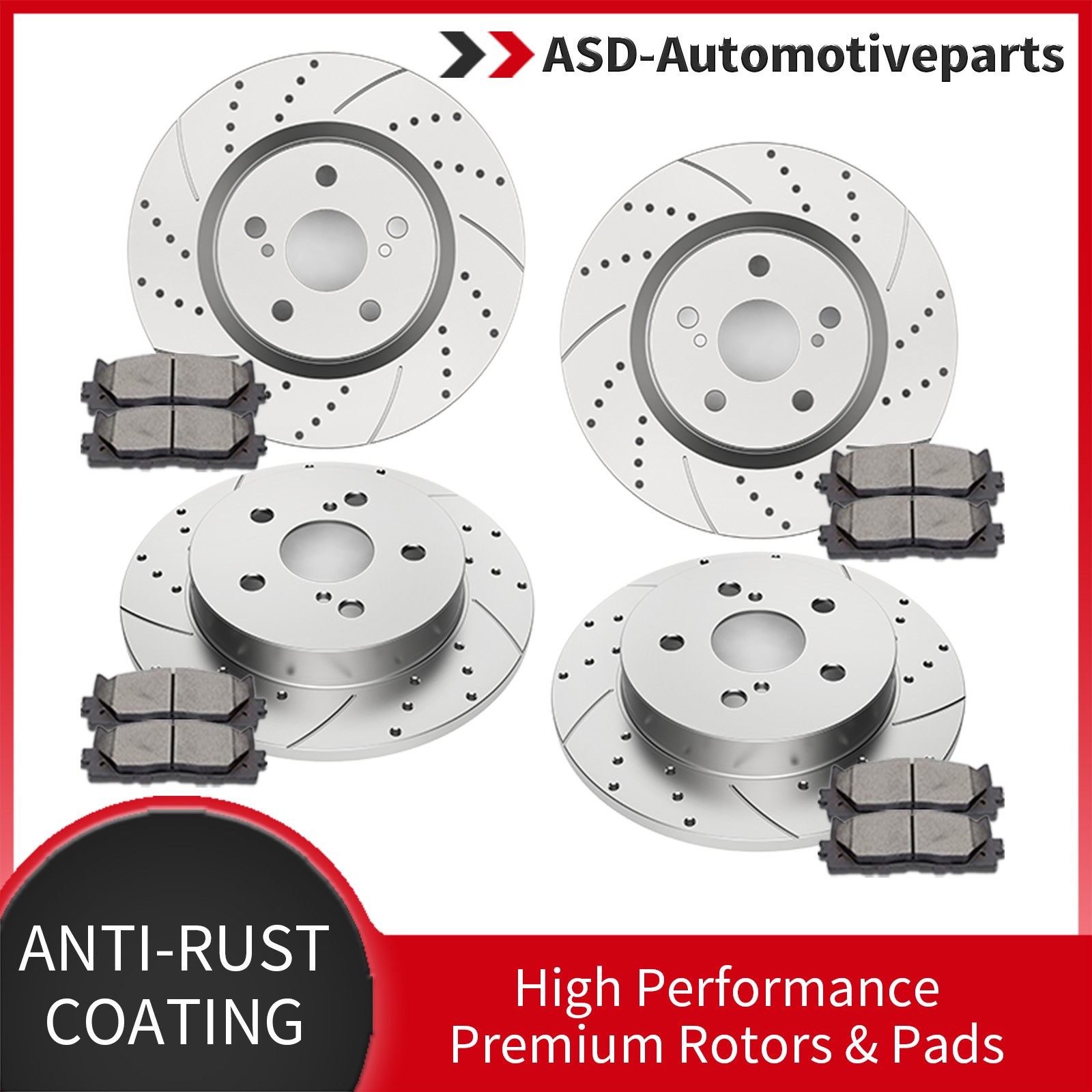 Front Rear Slotted Brake Discs Rotor Brakes Pad for RAV4 Venza C-HR ES250 UX200