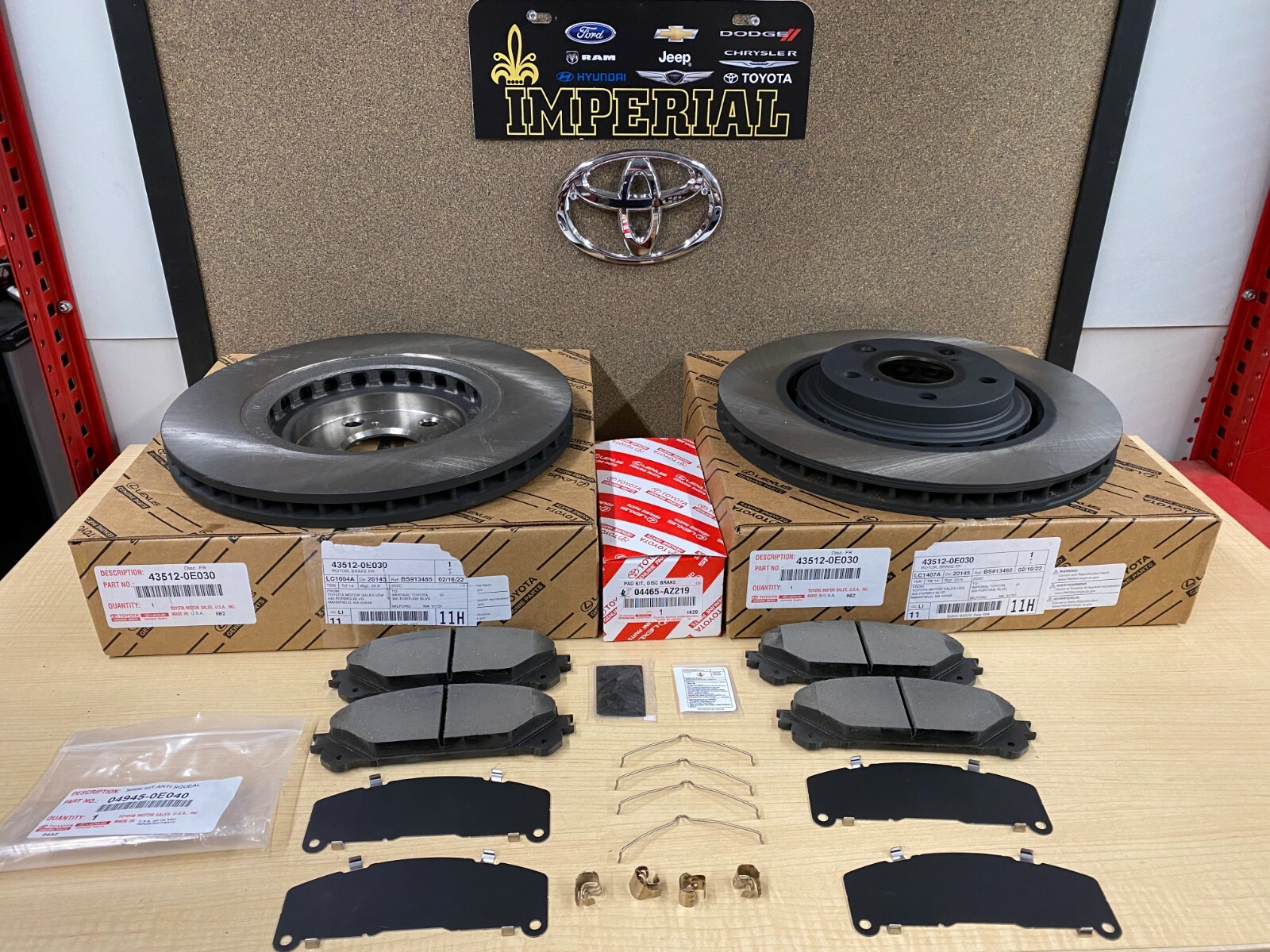 2008-2019 TOYOTA HIGHLANDER OEM GENUINE FRONT BRAKE ROTORS, TCMC PADS & SHIMS