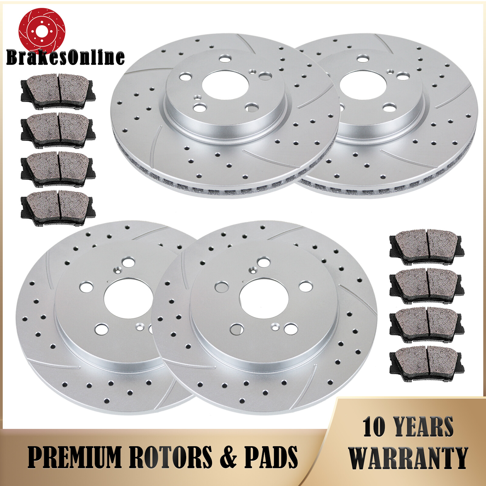 275mm Front 259mm Rear Disc Rotors Pads Fit for Toyota Corolla 2009-2019 Brakes