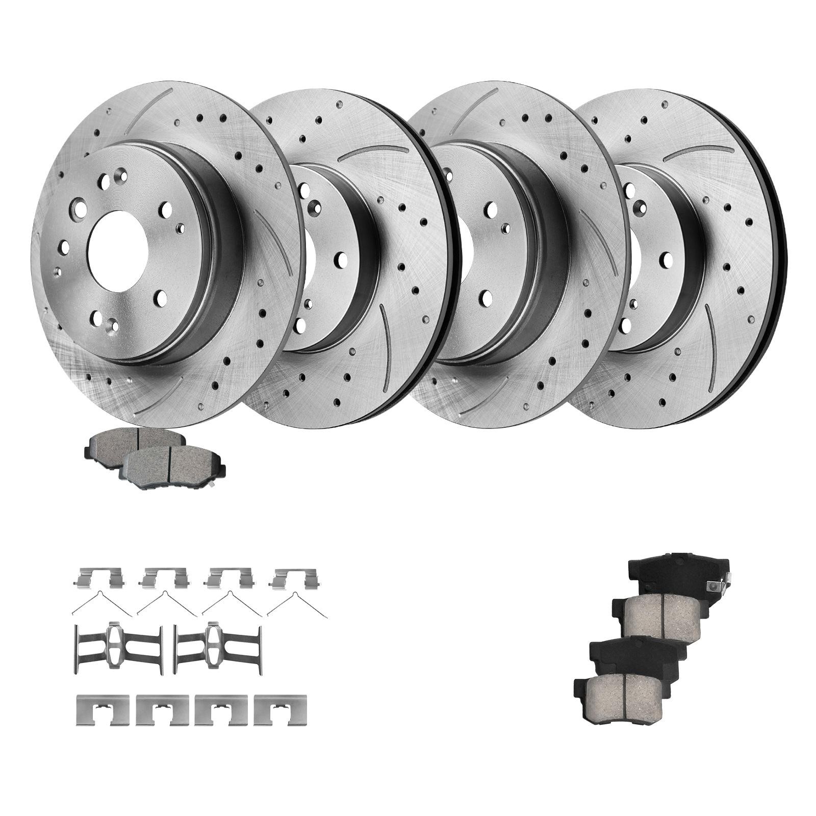Front Rear Drilled Brake Rotors and Brake Pads Kit for 2003 – 2011 Honda Element