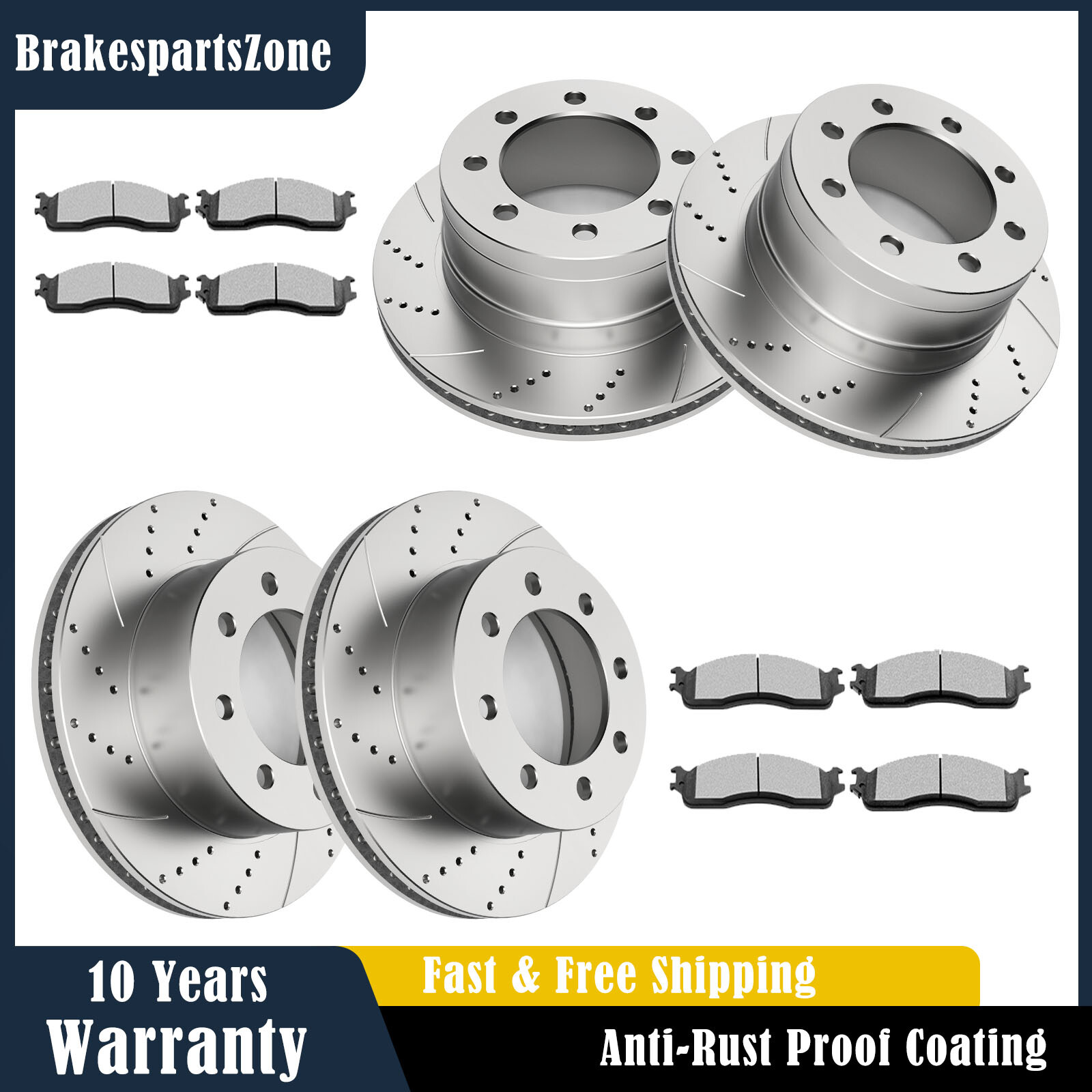 353mm Front 352mm Rear Brake Rotors Pads fit for Dodge Ram 1500 Drilled Brakes