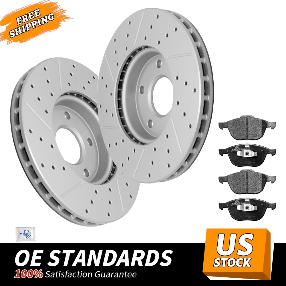 Front Drilled Rotors Ceramic Brake Pads for Ford Focus Volvo S40 C30