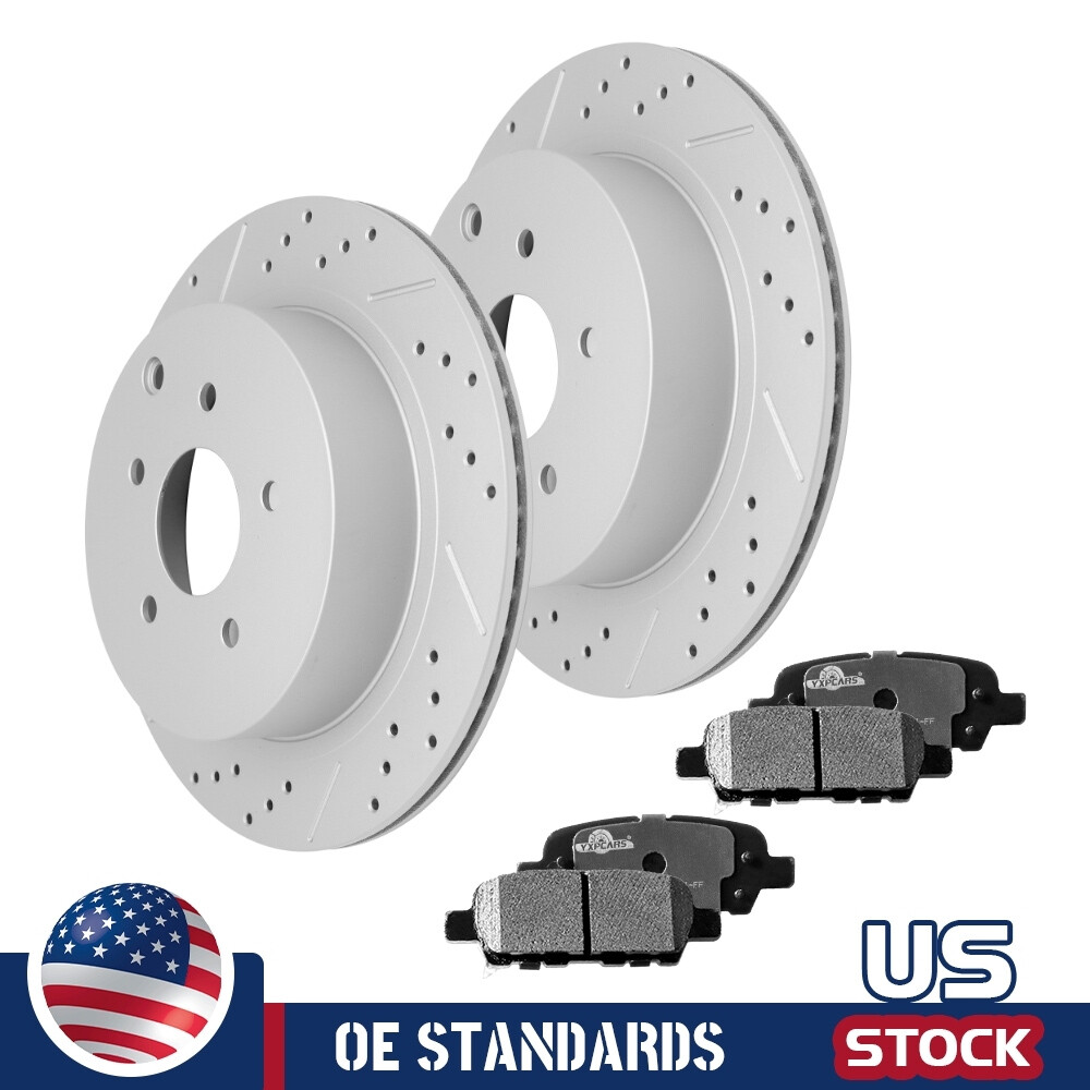 For Nissan Murano Pathfinder Quest Rear Drilled Disc Rotors Ceramic Brake Pads