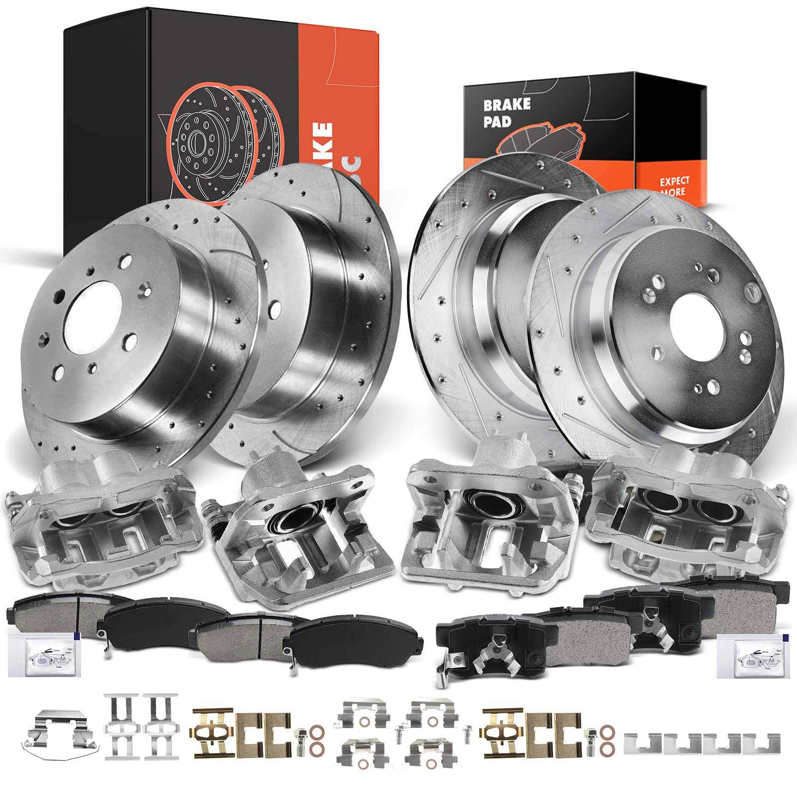 Front & Rear Drilled Brake Rotors & Pad + Brake Caliper for Honda CR-V 2007-2016
