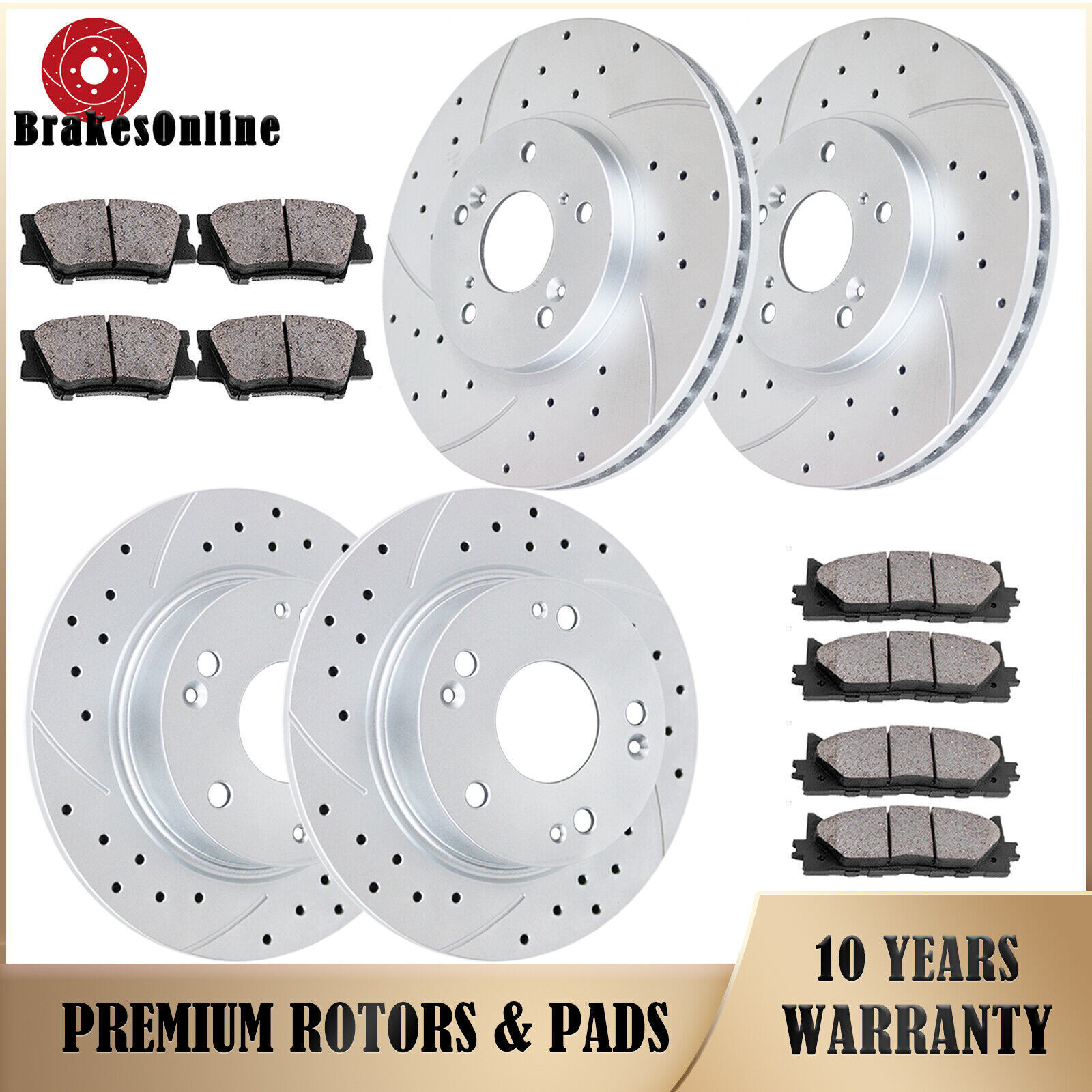300mm Front 260mm Rear Brake Rotors Pads Kit fit for Acura TSX 2004-08 Drilled