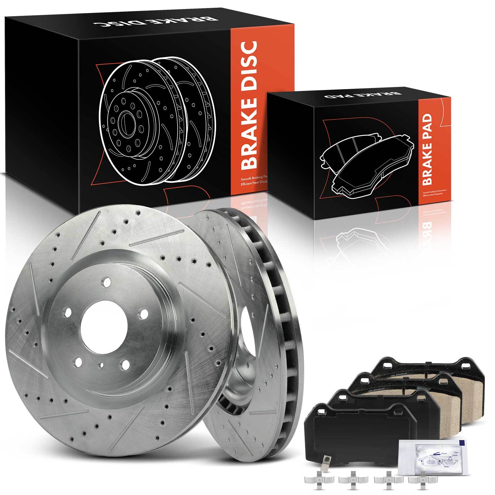 Front Driver & Passenger Side Drilled Brake Rotor Brake Pad for INFINITI Nissan