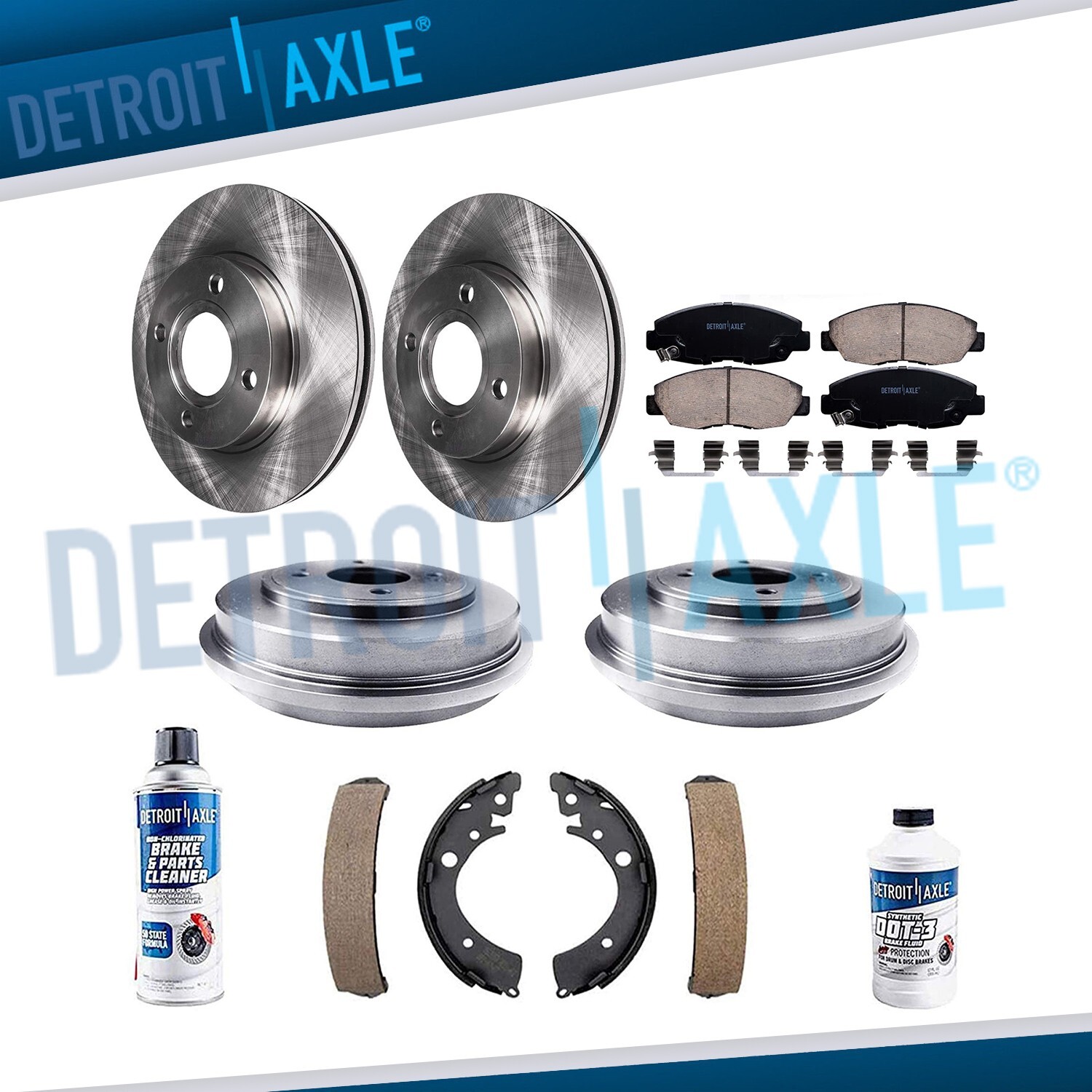 Front Rotors + Brake Pads + Rear Drums & Shoe for 2001 – 2004 2005 Honda Civic