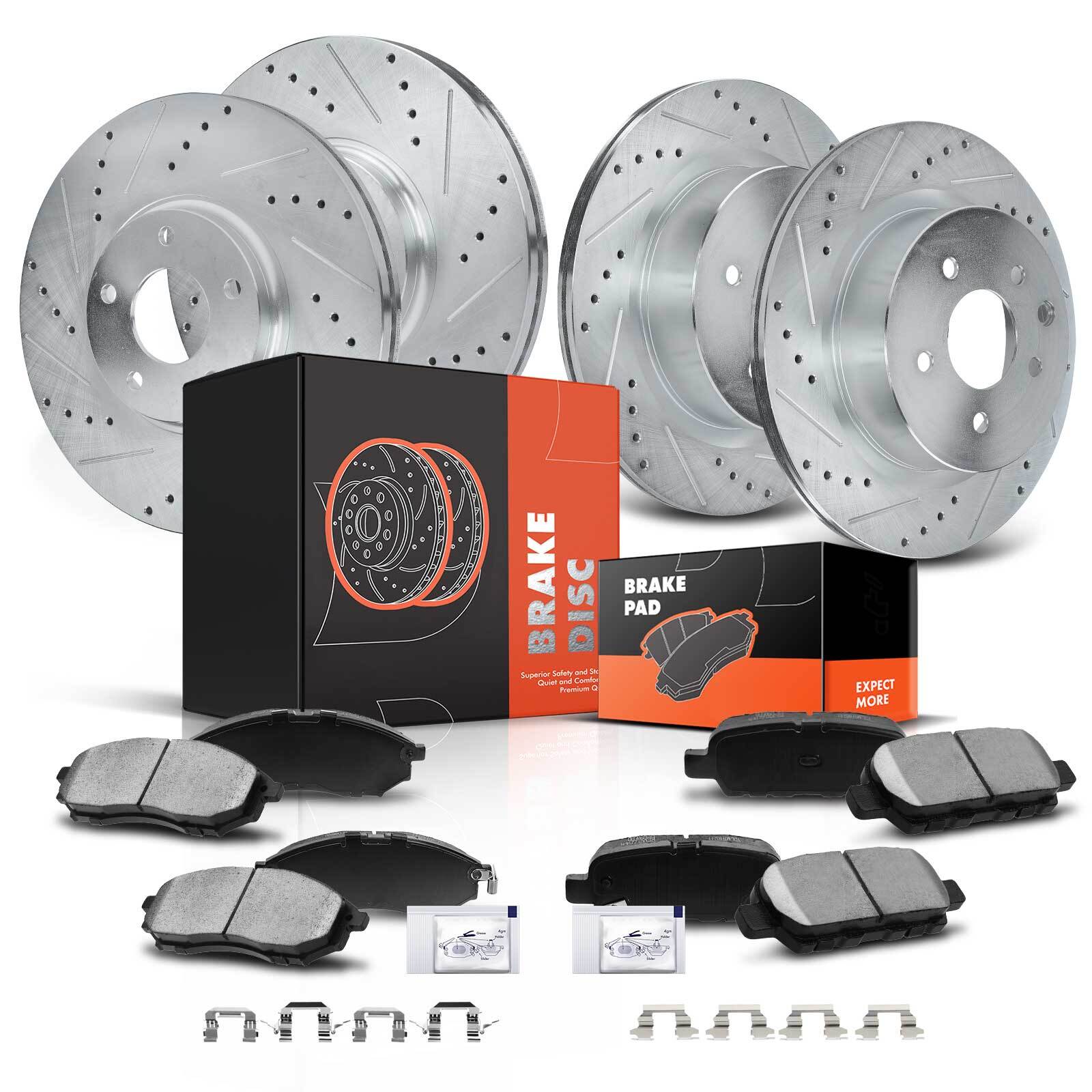 Front & Rear Sides Drilled Brake Rotor & Ceramic Brake Pads for INFINITI Nissan