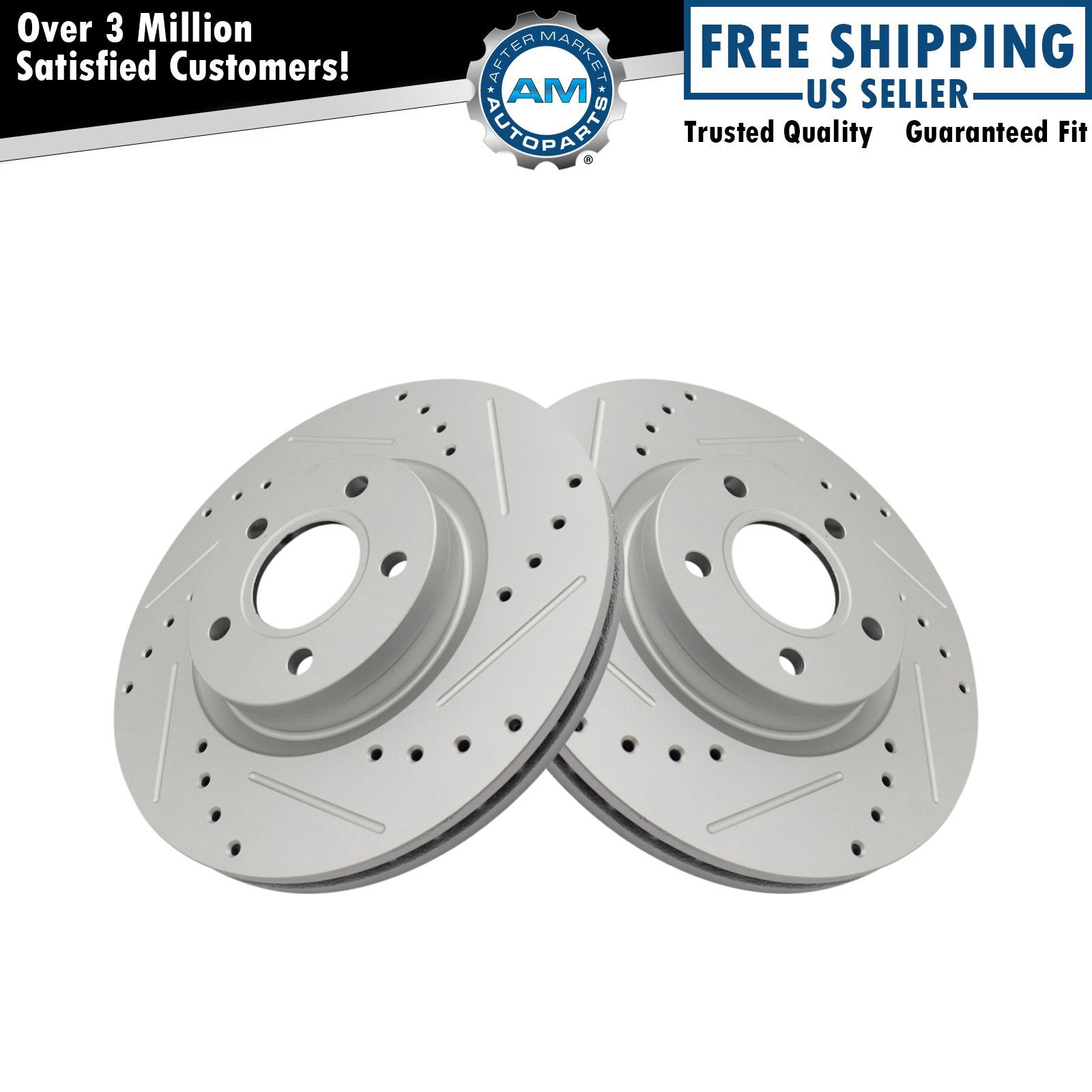 Front Performance Drilled Slotted G-Coated Disc Brake Rotor Pair New