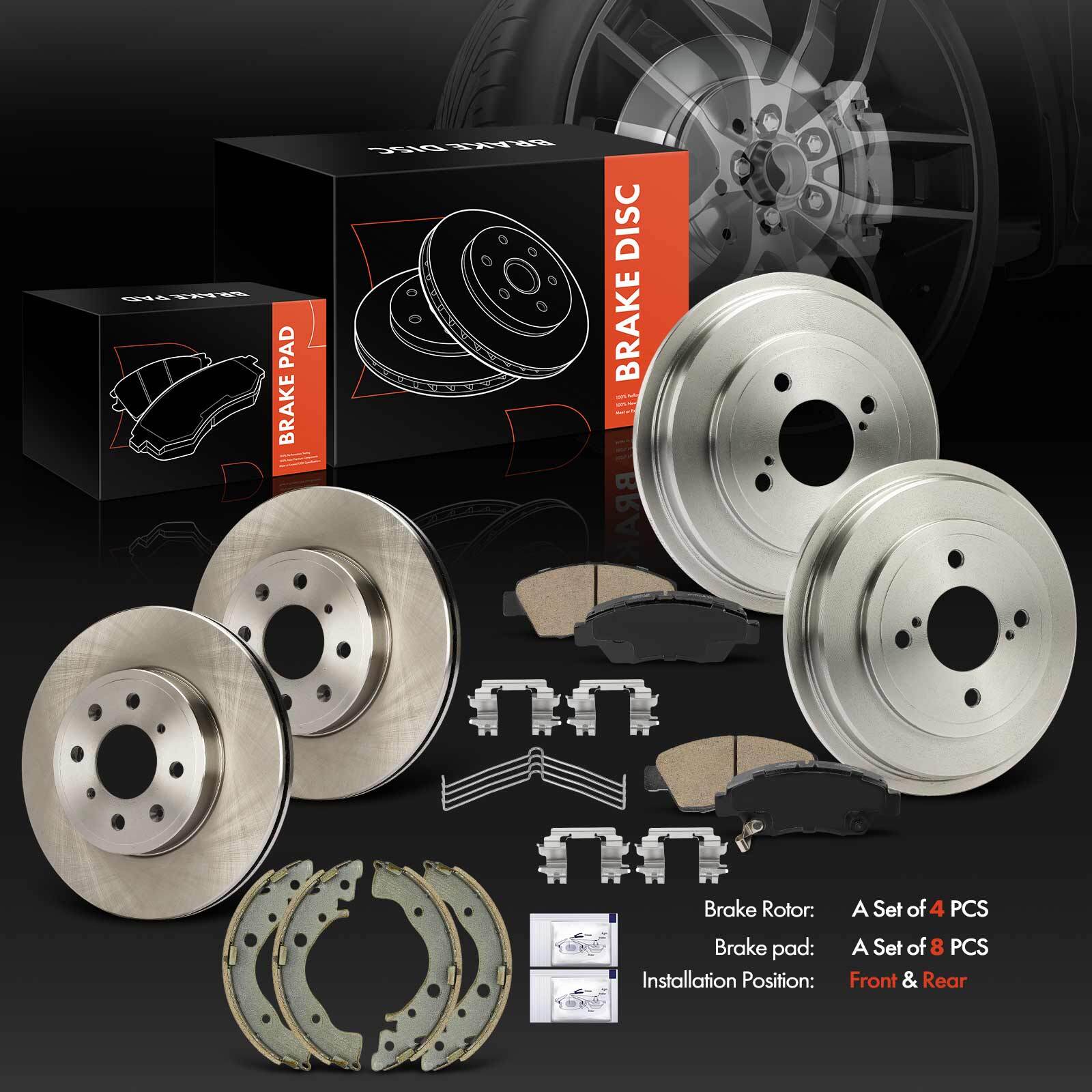 Front Disc Rotors & Pads & Rear Drums & Shoes for Honda Fit 2015-2020 DOHC 1.5L