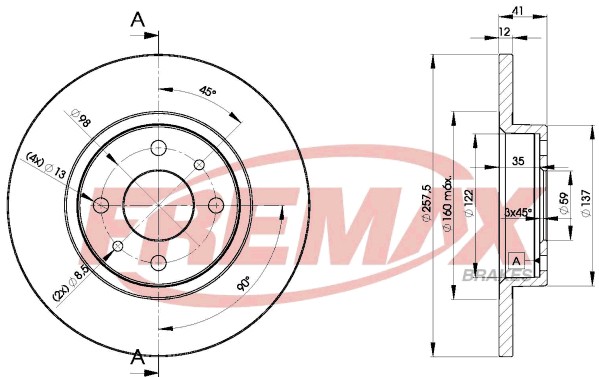 Remax BD-3466 Brake Disc for Alfa Romeo, Chrysler, Fiat, Lancia