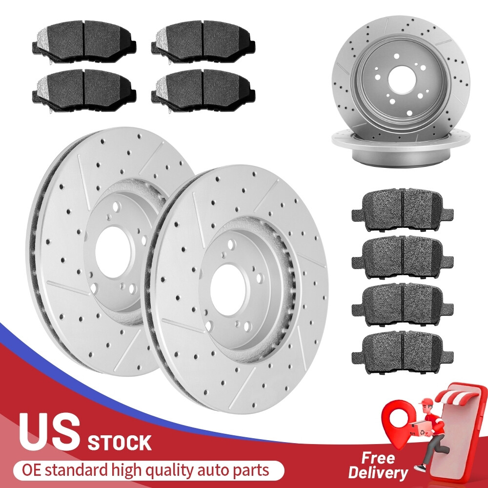 Front & Rear Drilled Disc Rotors Ceramic Brake Pads for 2003 – 2008 Honda Pilot