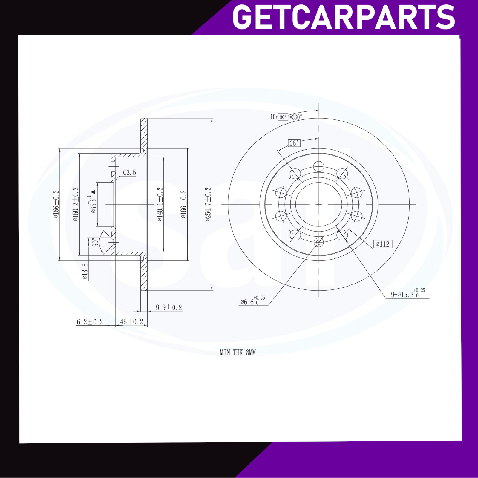 Rear Solid Brake Discs Pair 253mm Fits Audi A3 2003-2013 1.2/1.4/1.6/1.8/1.9/2.0