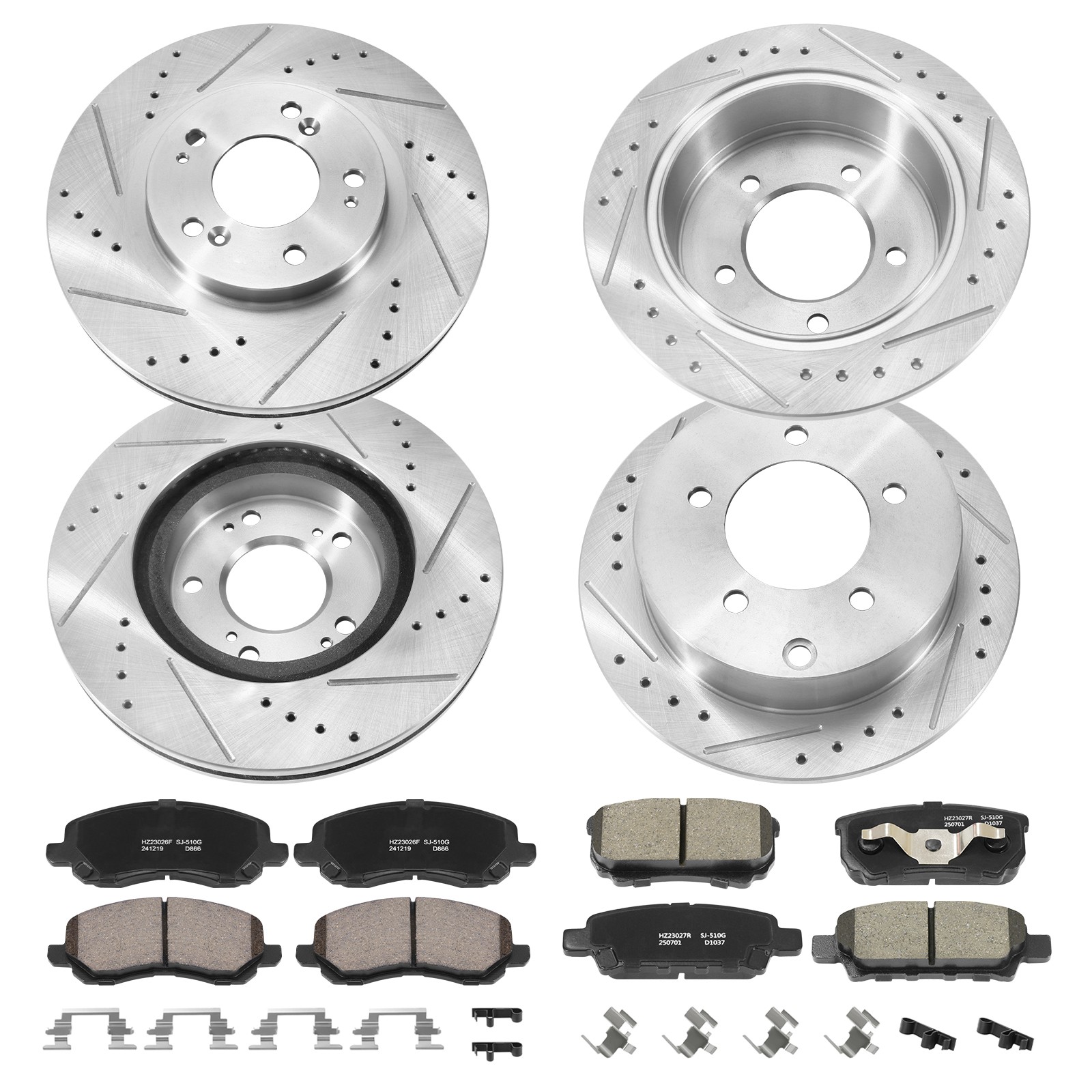 Front & Rear Drilled Rotors + Brake Pads for 200 Sebring Avenger Caliber Compass