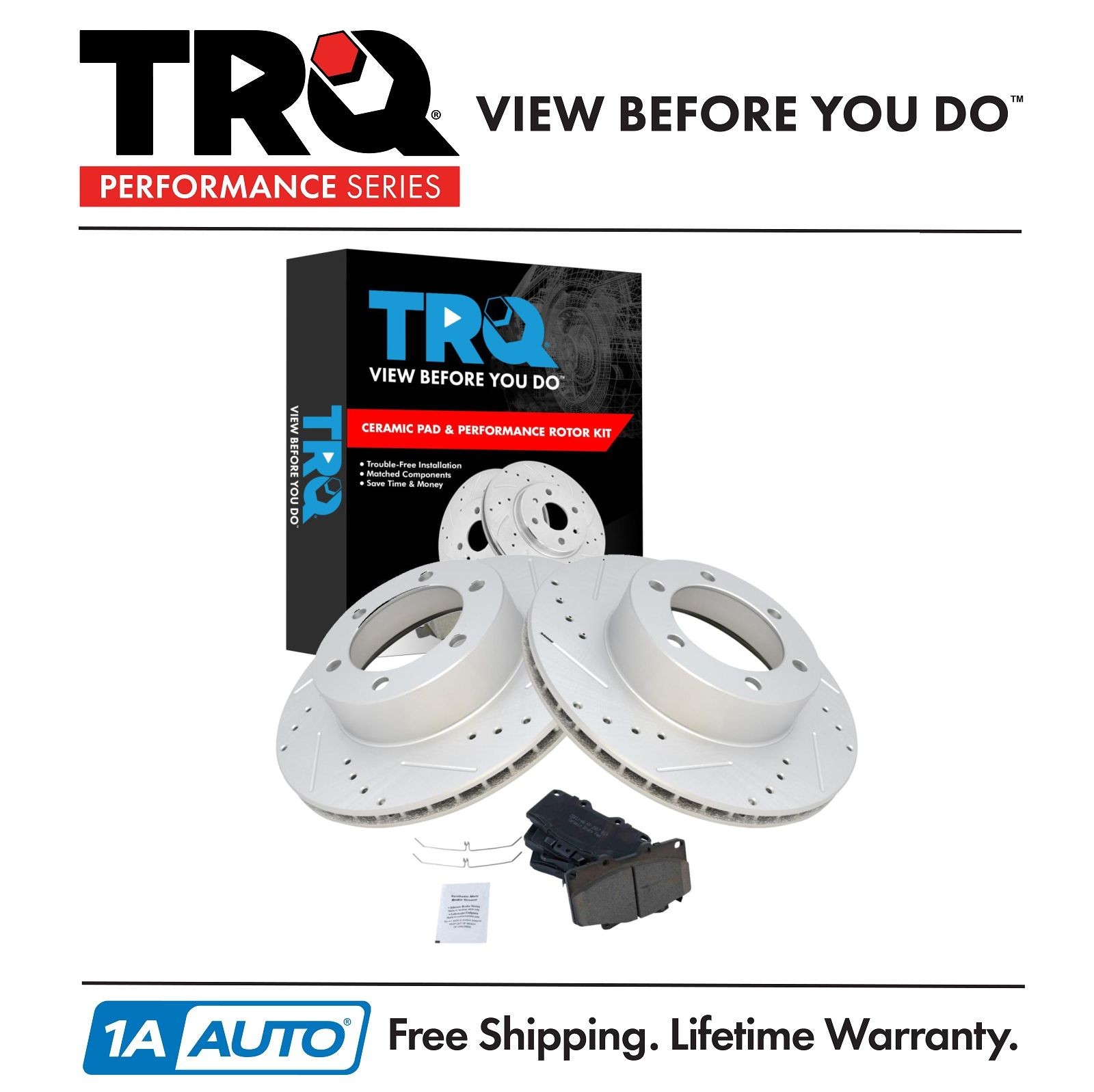 TRQ Front Posi Ceramic Pad & Performance Drilled Slotted Zinc Coated Rotor Kit