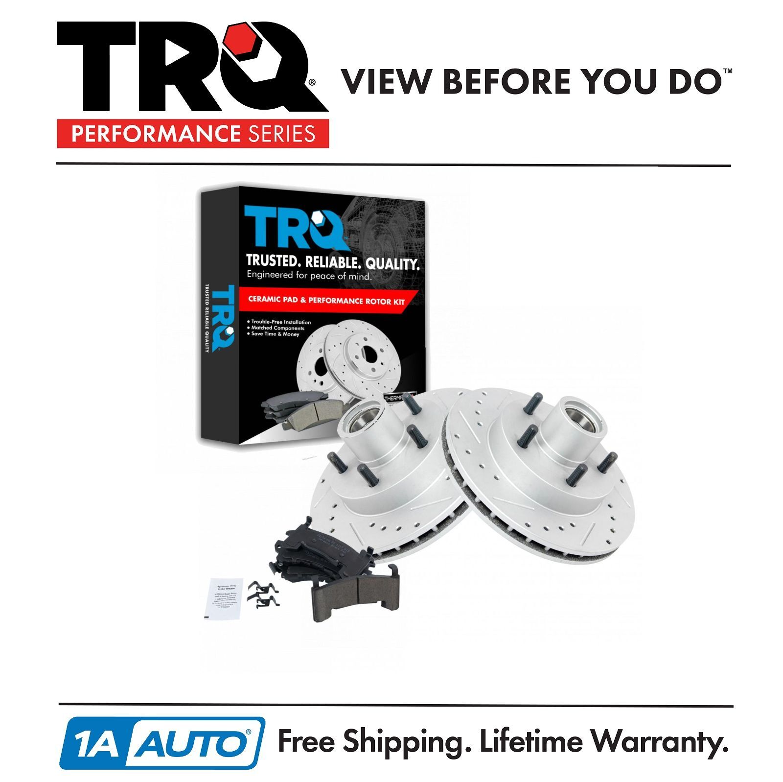 TRQ Front Performance Drilled Slotted Brake Rotor & Ceramic Pad Set for S10