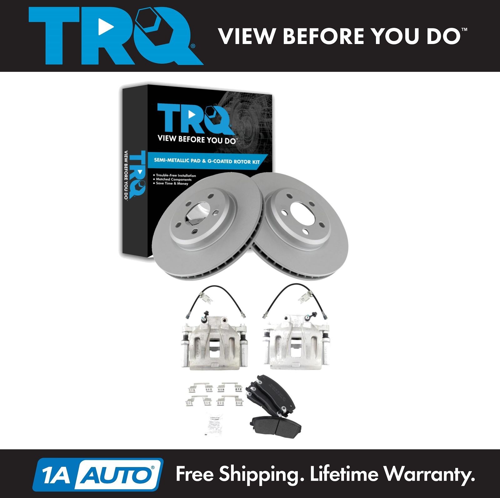 TRQ Brake Pad & Rotor Kit Semi-Metallic Fits Dodge