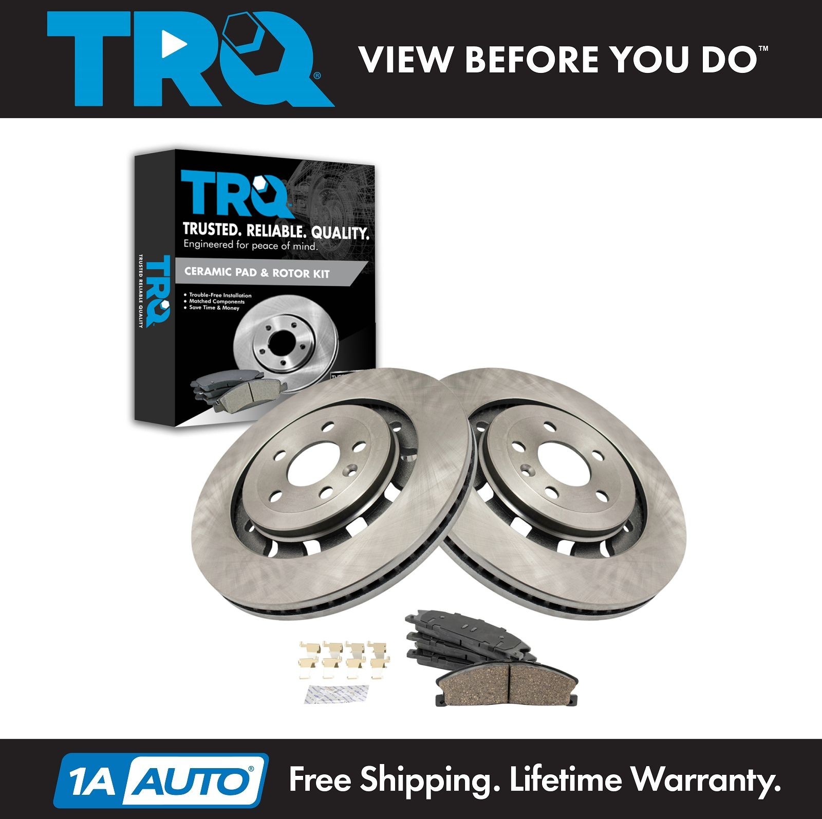 TRQ Front Premium Posi Ceramic Disc Brake Pads & Rotors Kit for Ford Lincoln