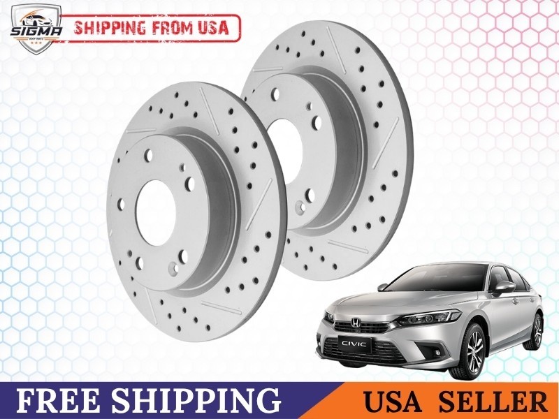 Left & Right Rear Drilled Disc Brake Rotors Set for Honda Civic CR-V 2017-2023