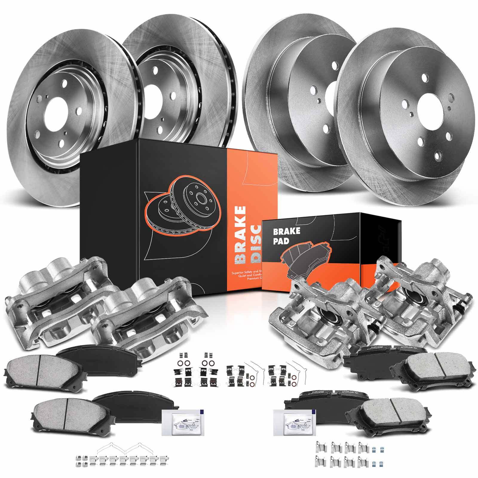 16pcs Front & Rear Disc Rotors & Brake Pads + Brake Calipers for Toyota Sienna