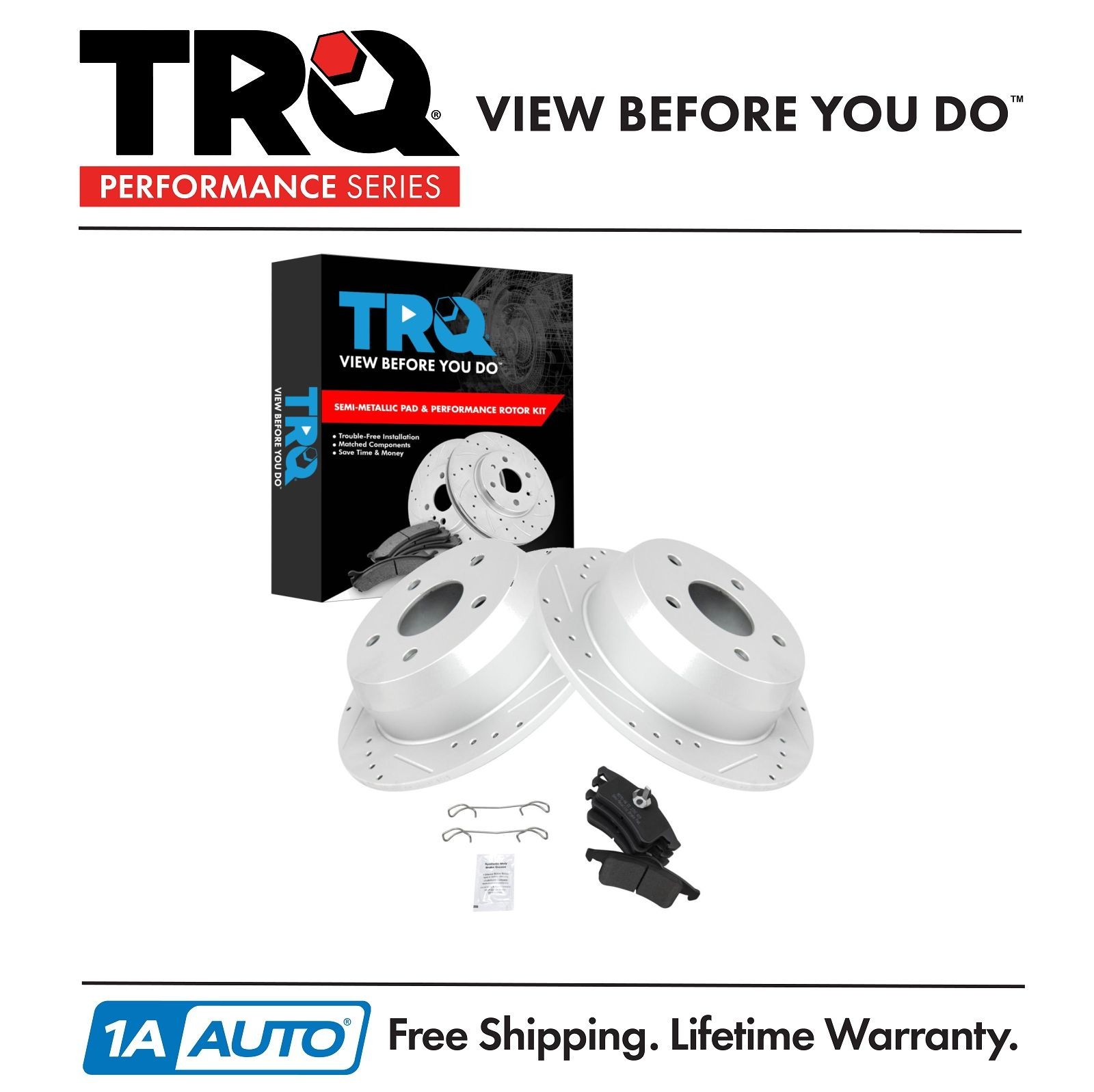 TRQ Performance Drilled Slotted Brake Rotor & Posi Metallic Pad Rear Kit