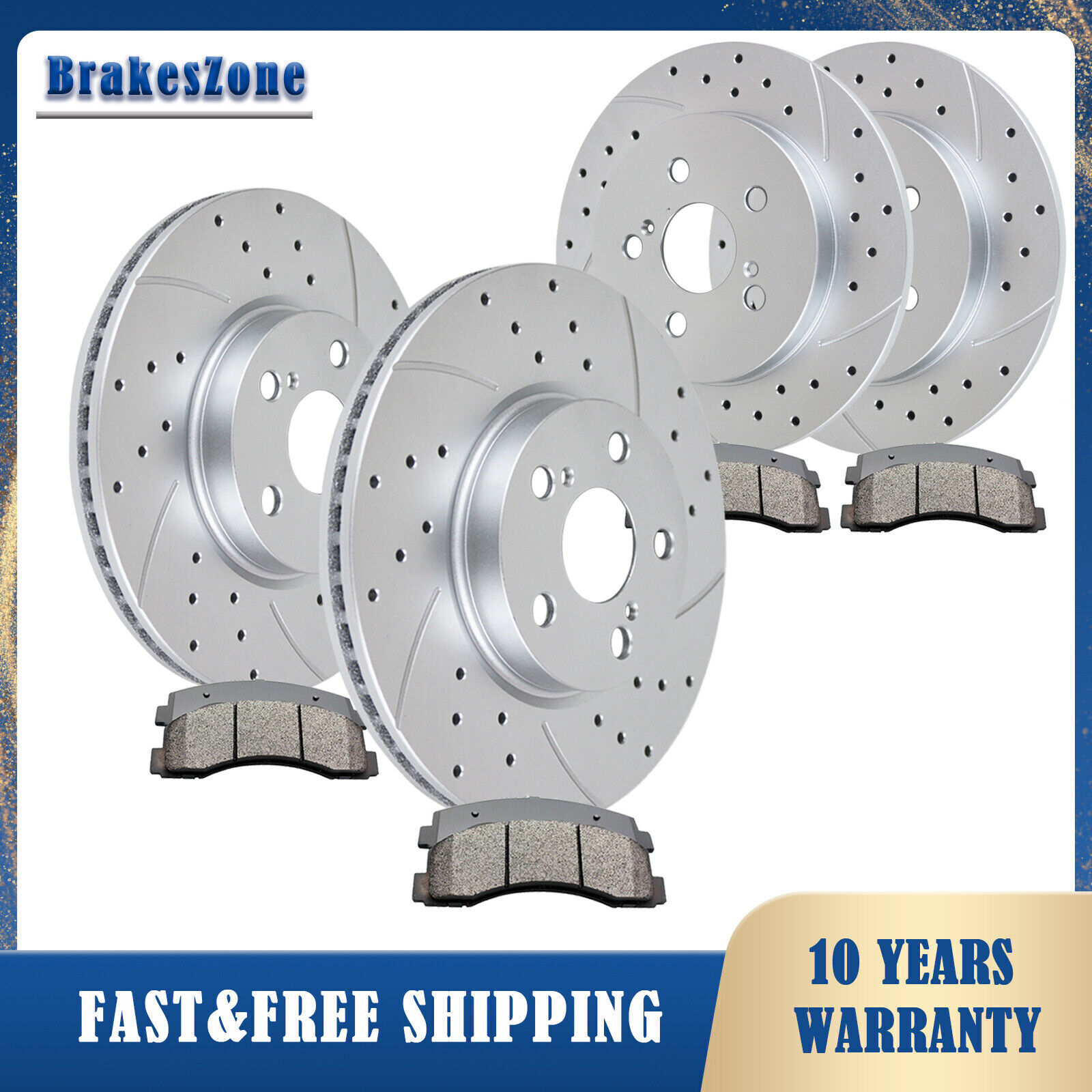 275mm Front 259mm Rear Brakes Rotors Pads Kit for Corolla Pontiac Vibe Slotted