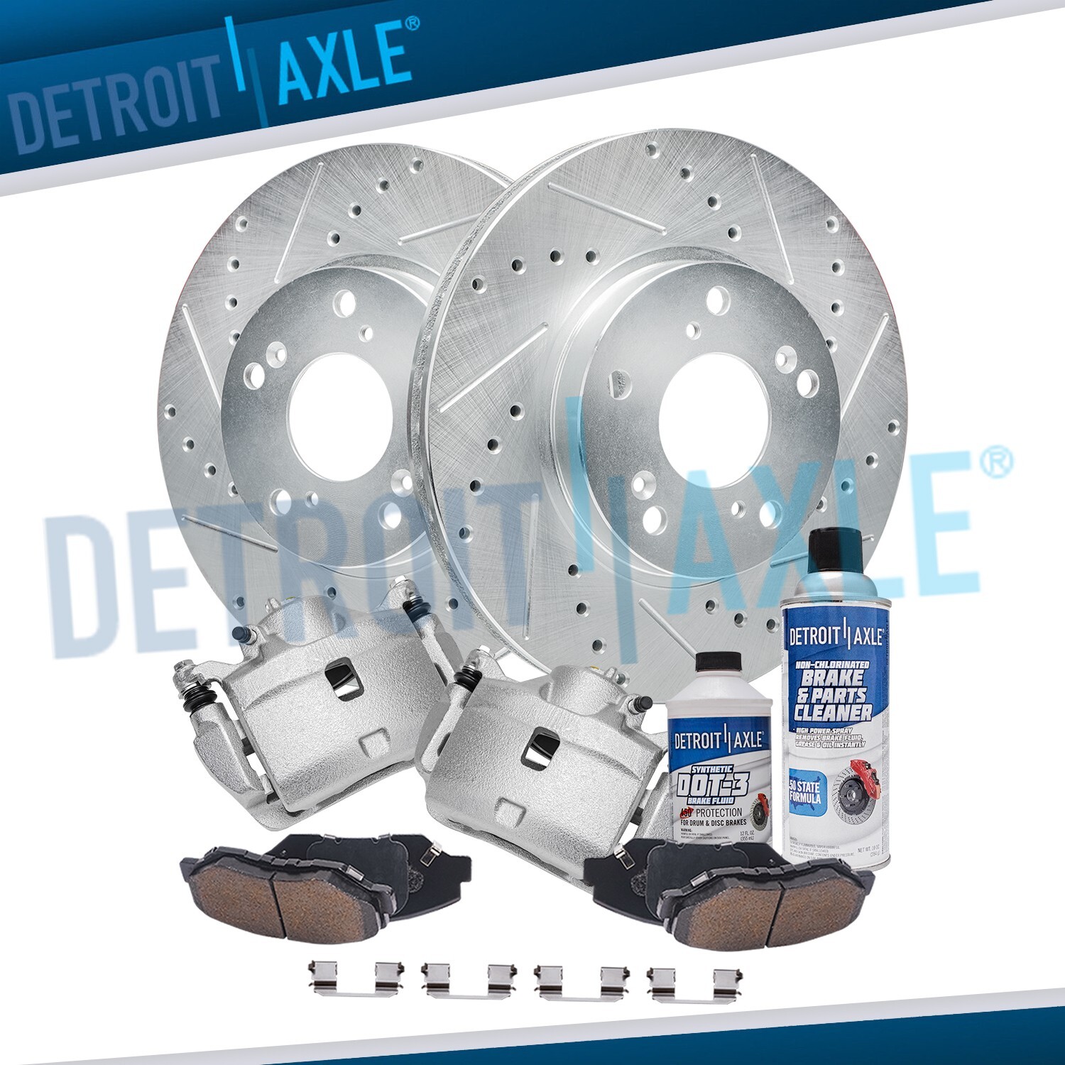Front Drilled Rotors + Brake Calipers and Brake Pads Kit for Honda CR-V Element