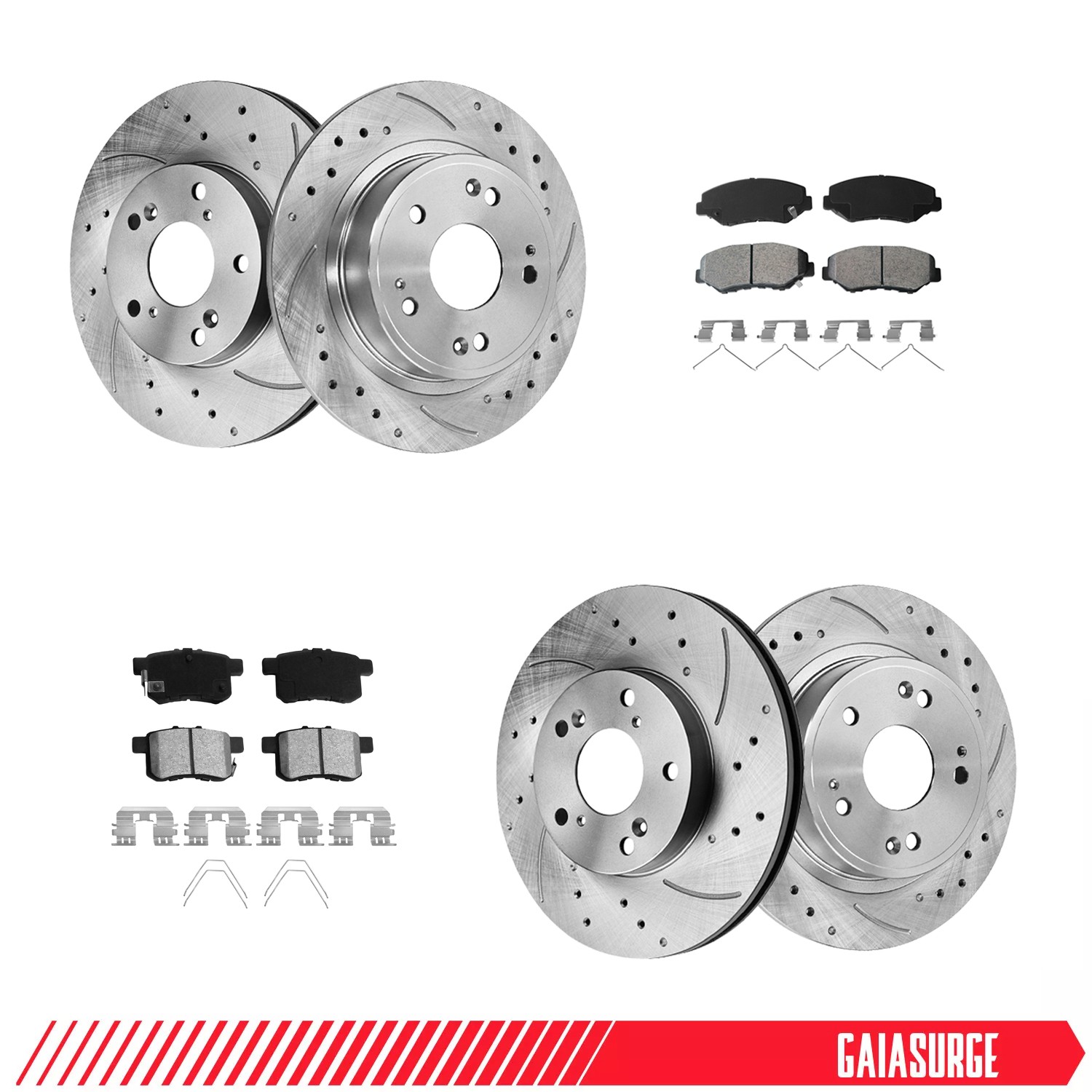 11.10″ 282mm Front Rear Drilled Rotors Brake Pads Kit for 2008-2017 Honda Accord