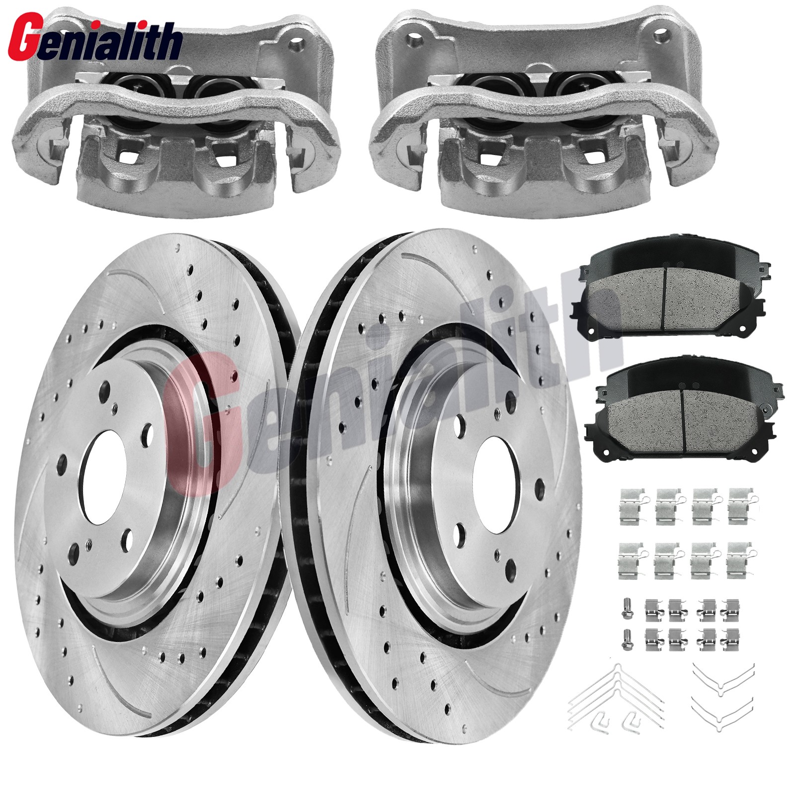 Front Drilled Rotors Calipers Pads for Toyota Highlander Sienna 2011 2012 -2019