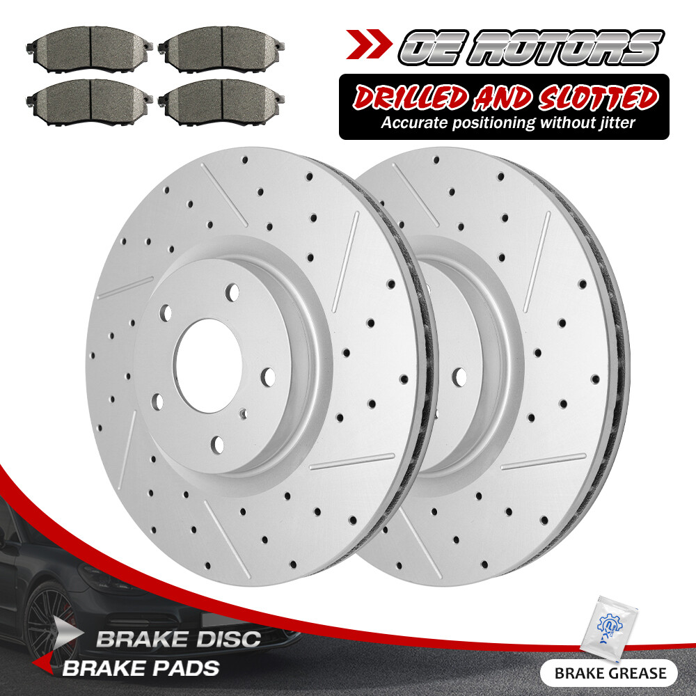 Front Drilled Disc Rotors + Brake Pads for Nissan 350Z 370Z Infiniti G35 G37