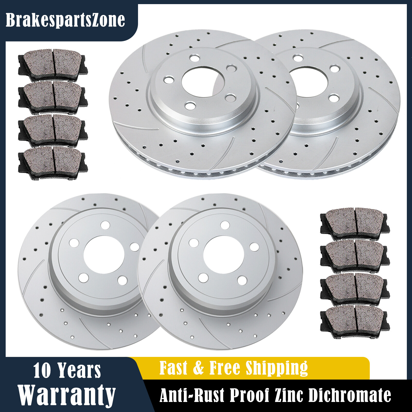 Front + Rear Brake Rotors Pads Kit fit for Dodge Charger 320mm Slotted Drilled