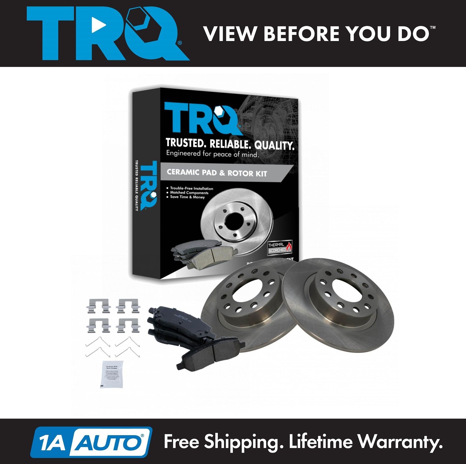 TRQ Rear Brake Pad & Rotor Kit Brake Rotor For 2013-2016 Dodge Dart