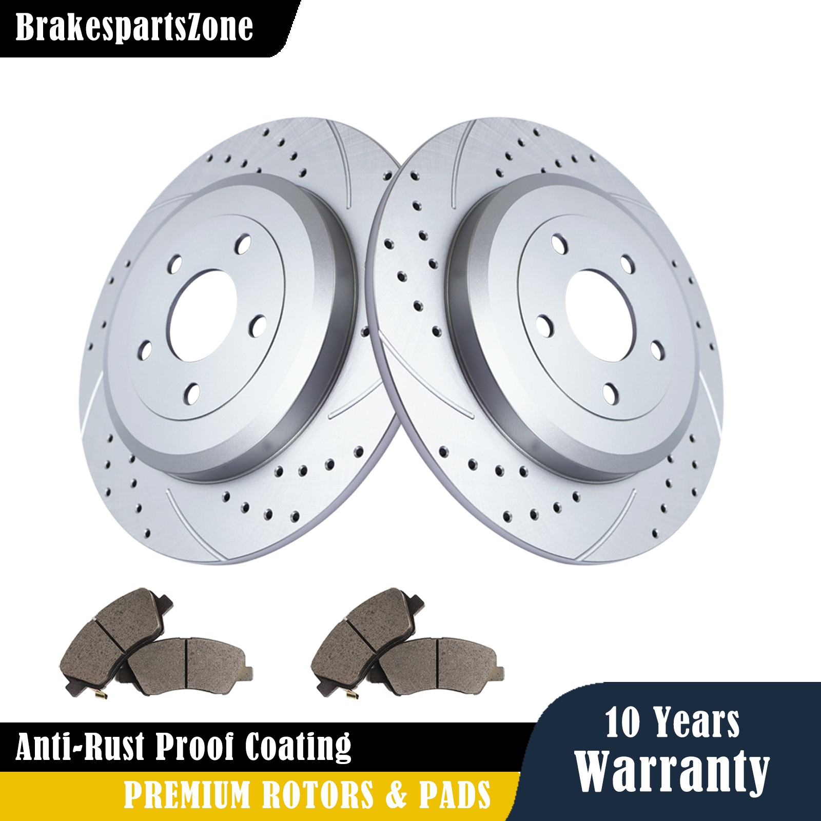 REAR Brake Rotors and Pads fit for Ford Edge Explorer Lincoln MKT Drilled Brakes